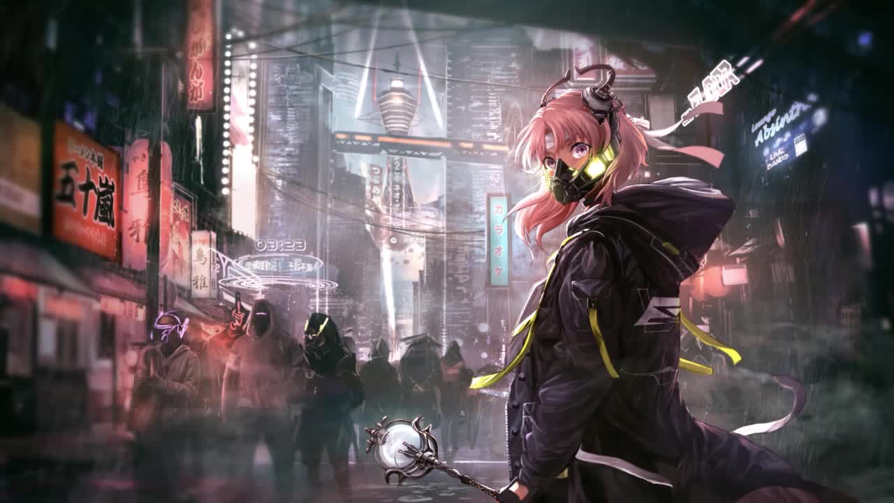 Anime Girl In Cyberpunk City HD Live