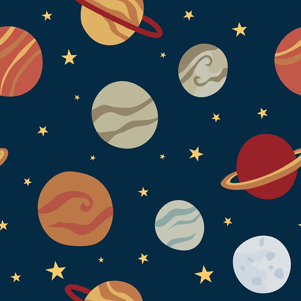 Playful Planets Wallpaper in Warm Tones