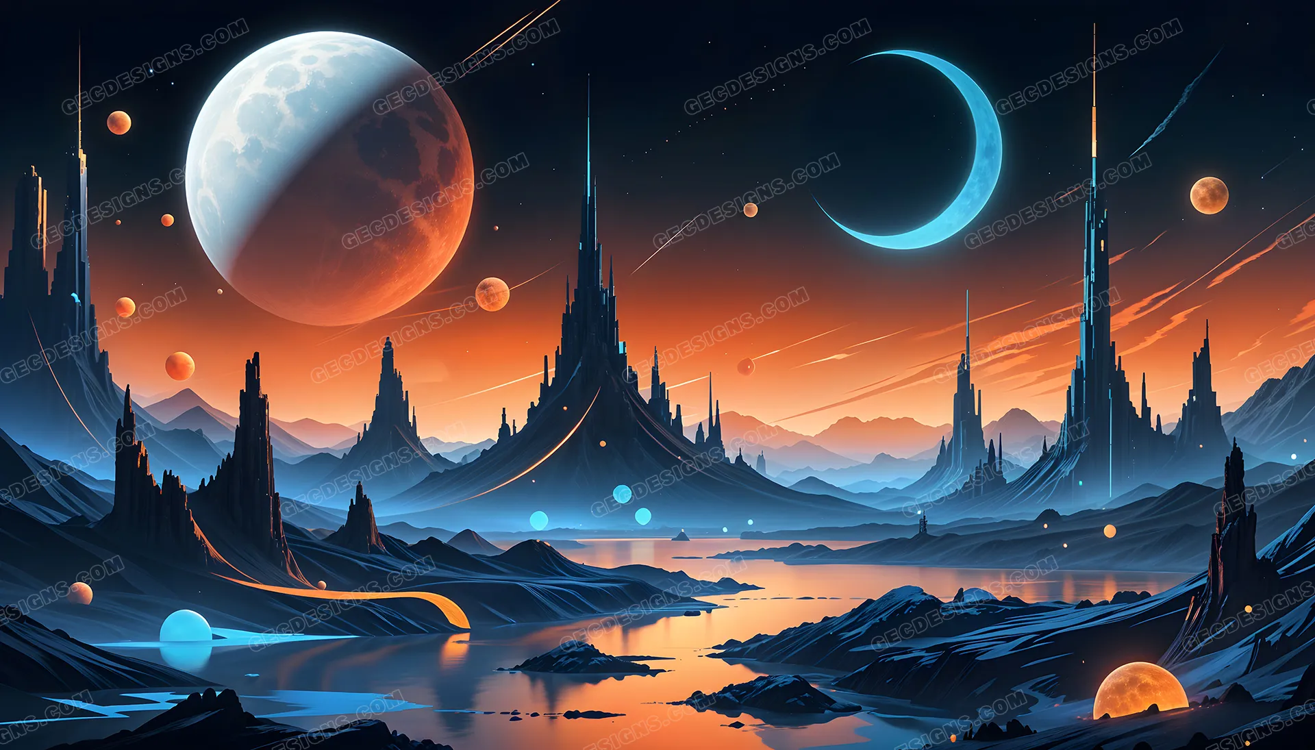 Fantasy Alien planet with mountains
