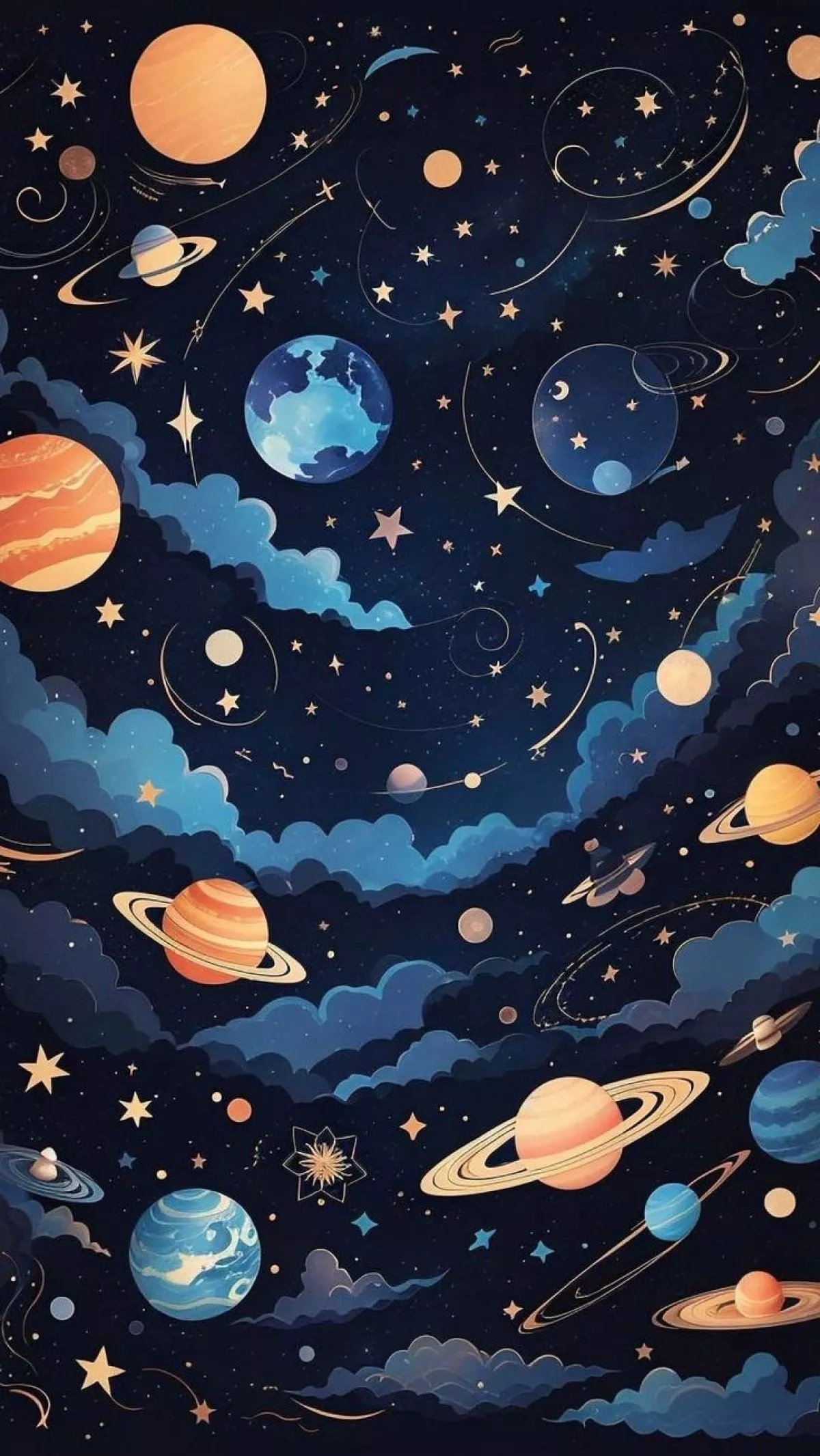 Space Planets Stars Cartoon Pattern