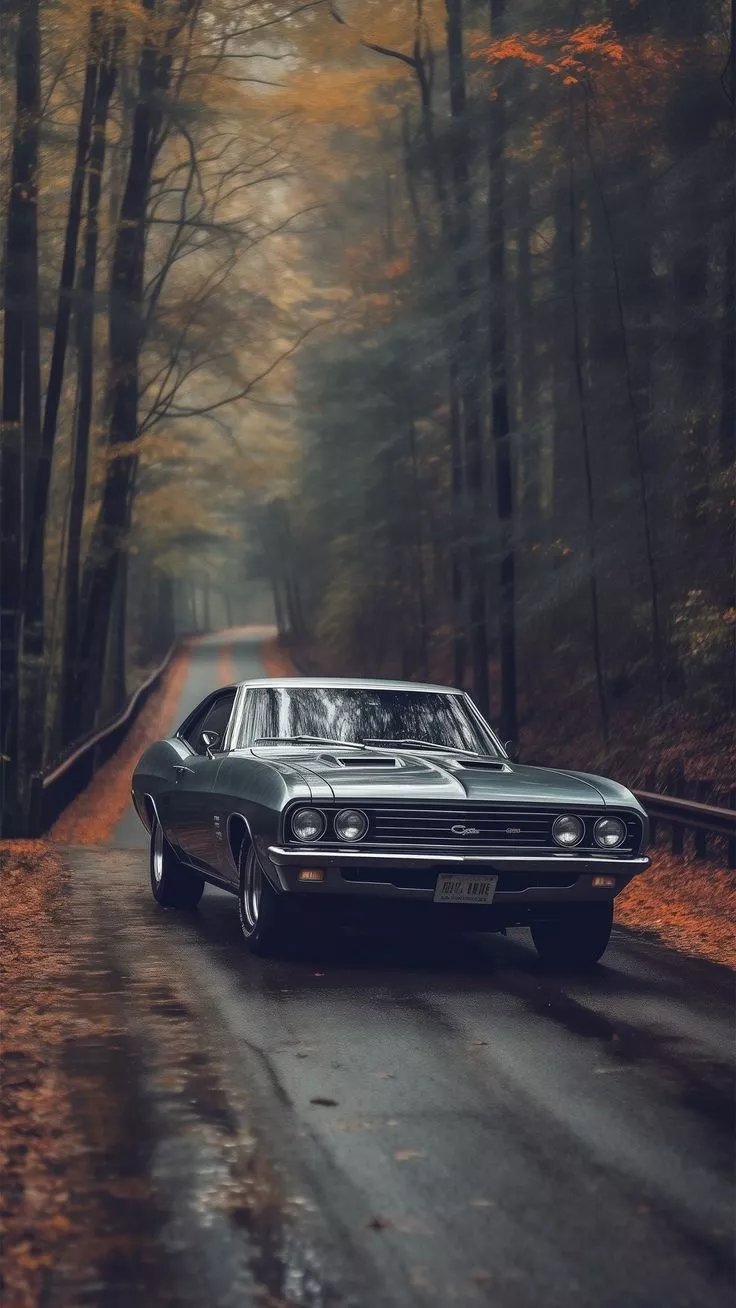 road, forest, retro, autumn, Cars 4K