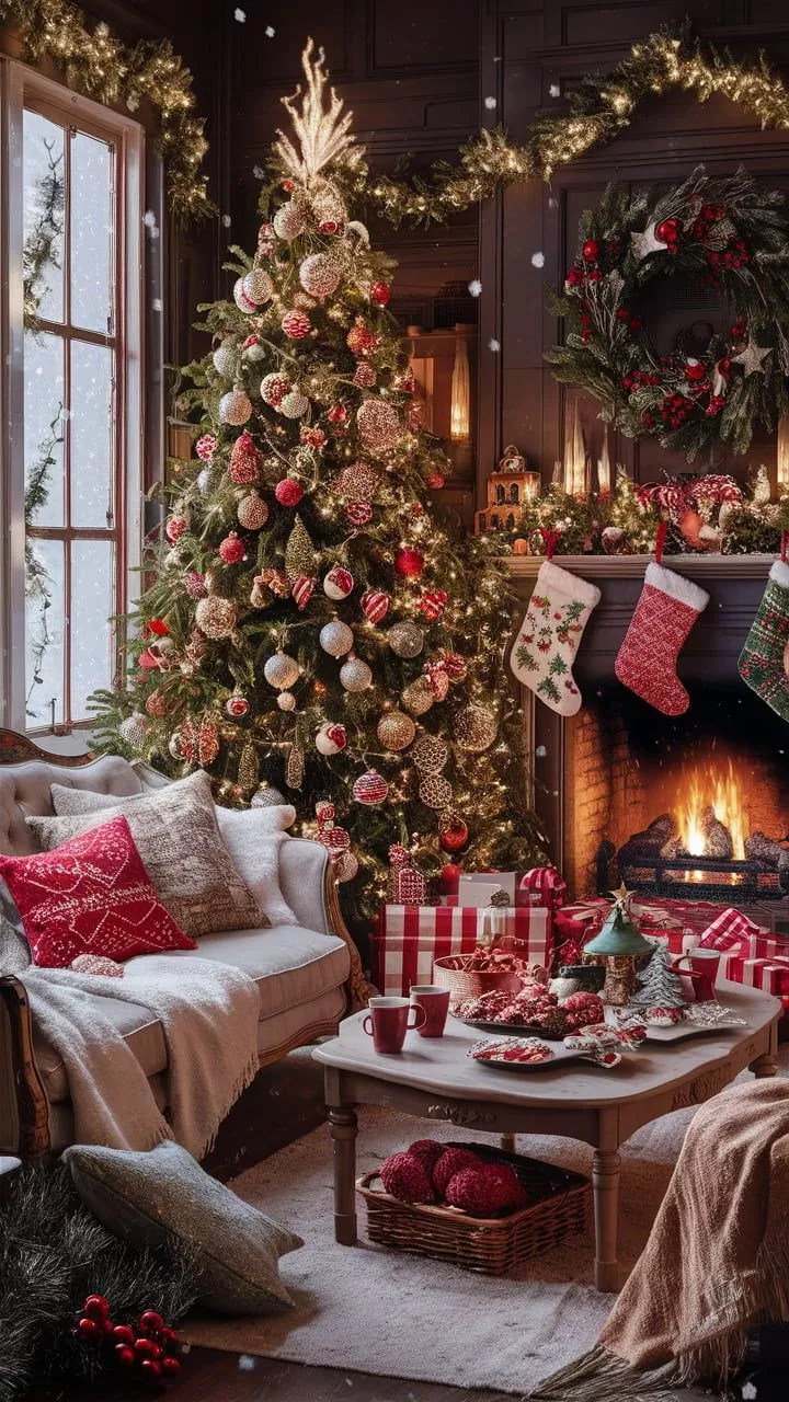 Cozy Christmas Living Room Wallpaper