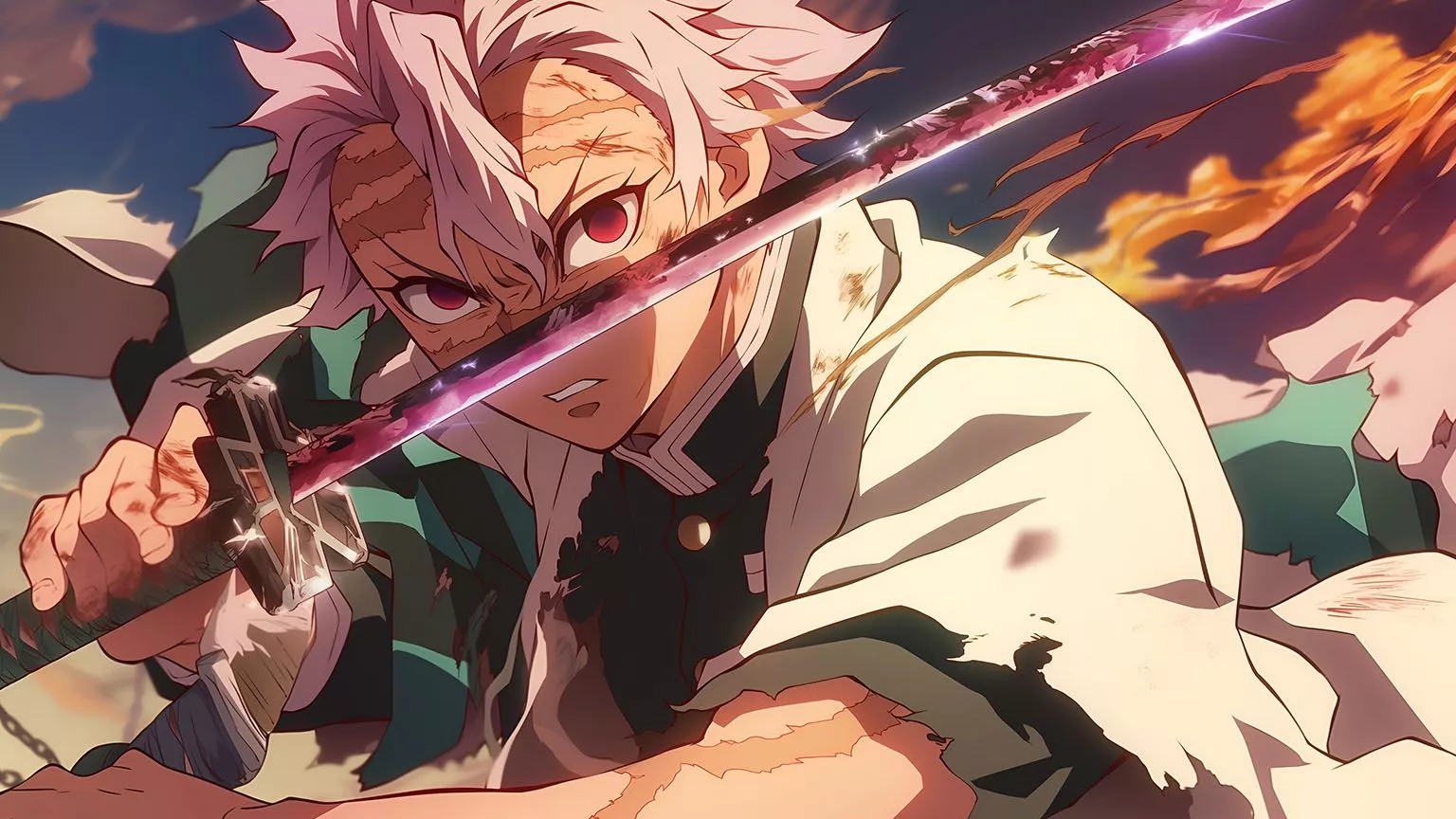 Demon Slayer Cool Sanemi Shinazugawa Desktop Wallpaper