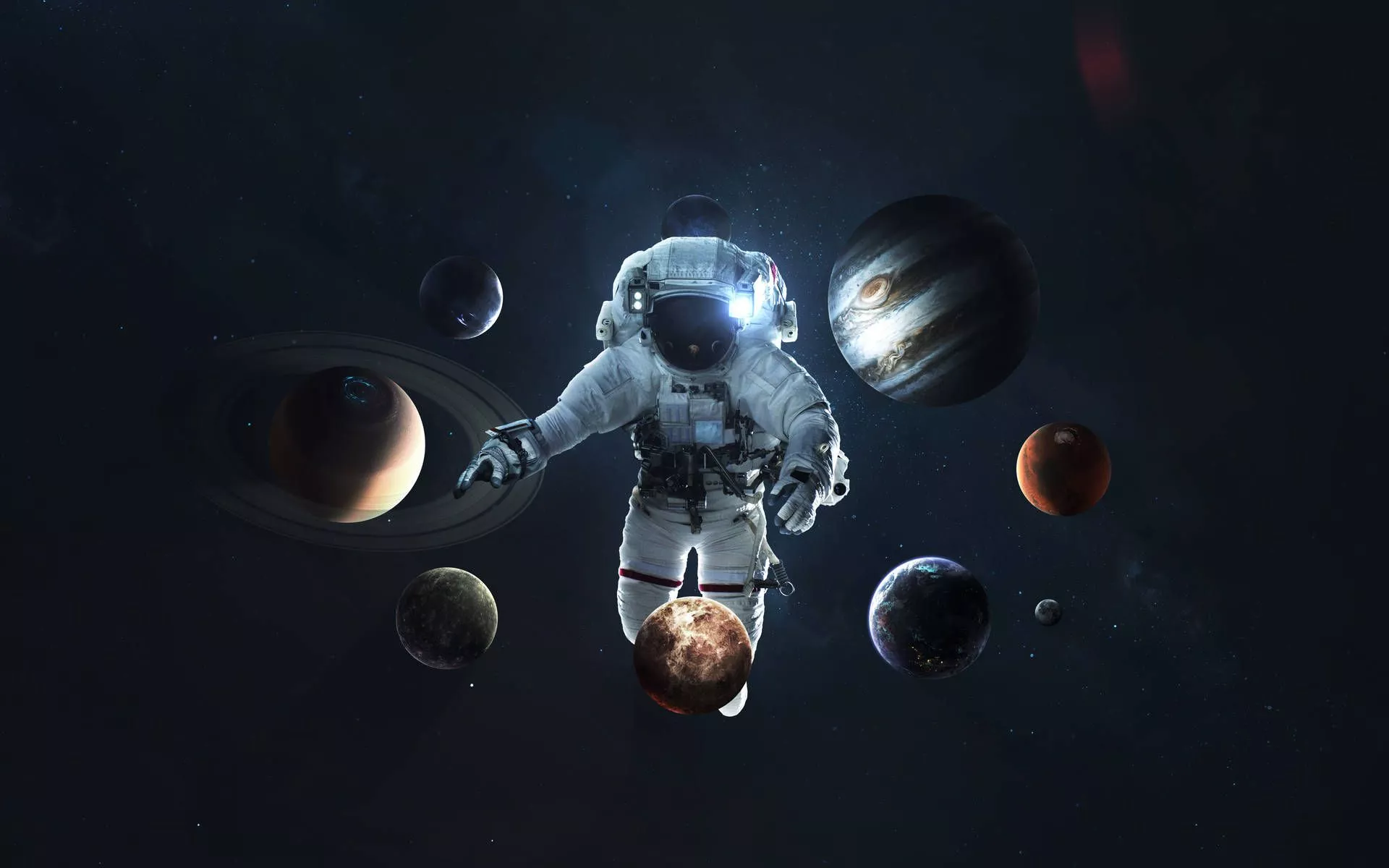 Astronaut With Solar System HD Planets
