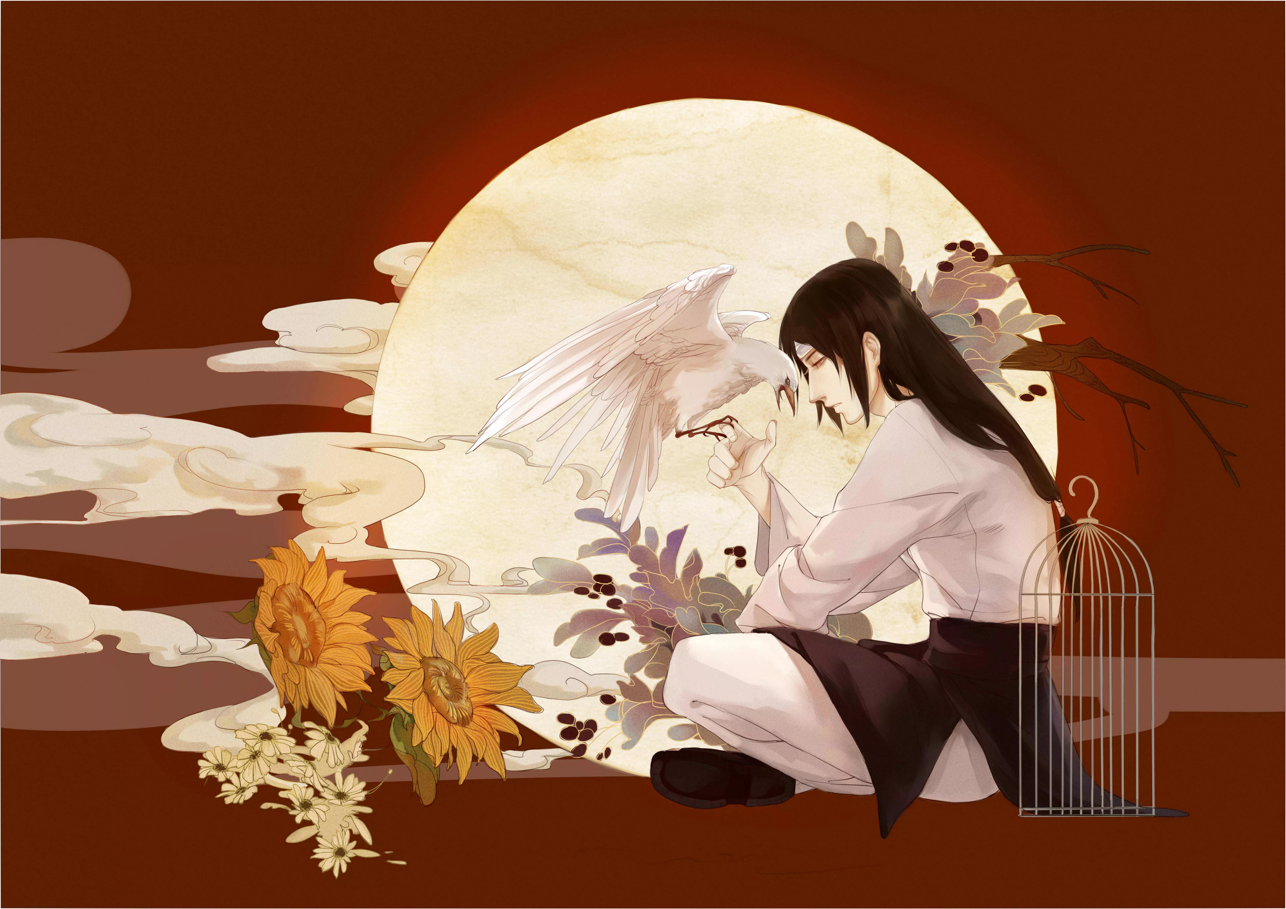 Wallpaper flowers, bird, Naruto, Naruto