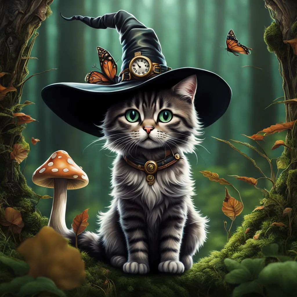 full body cute cat witch steampunk