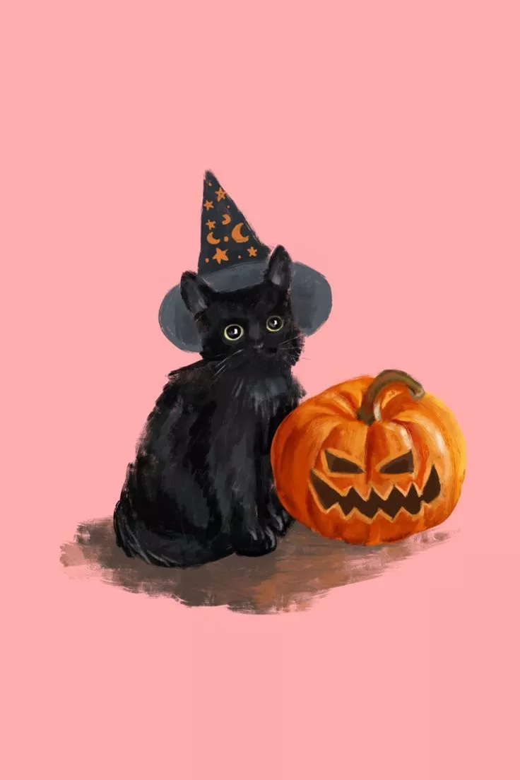 Cute Vintage Black Cat Witch Jack O