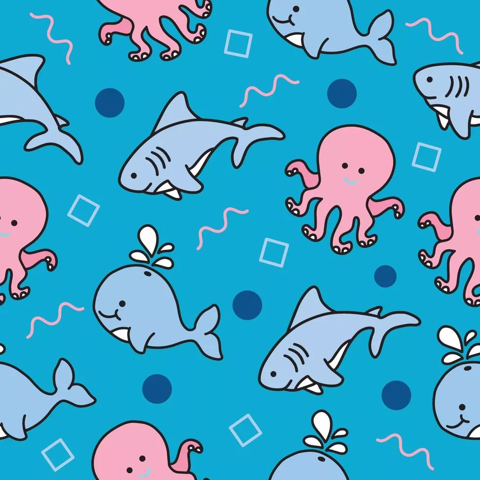 cute sea whale octopus and shark animal