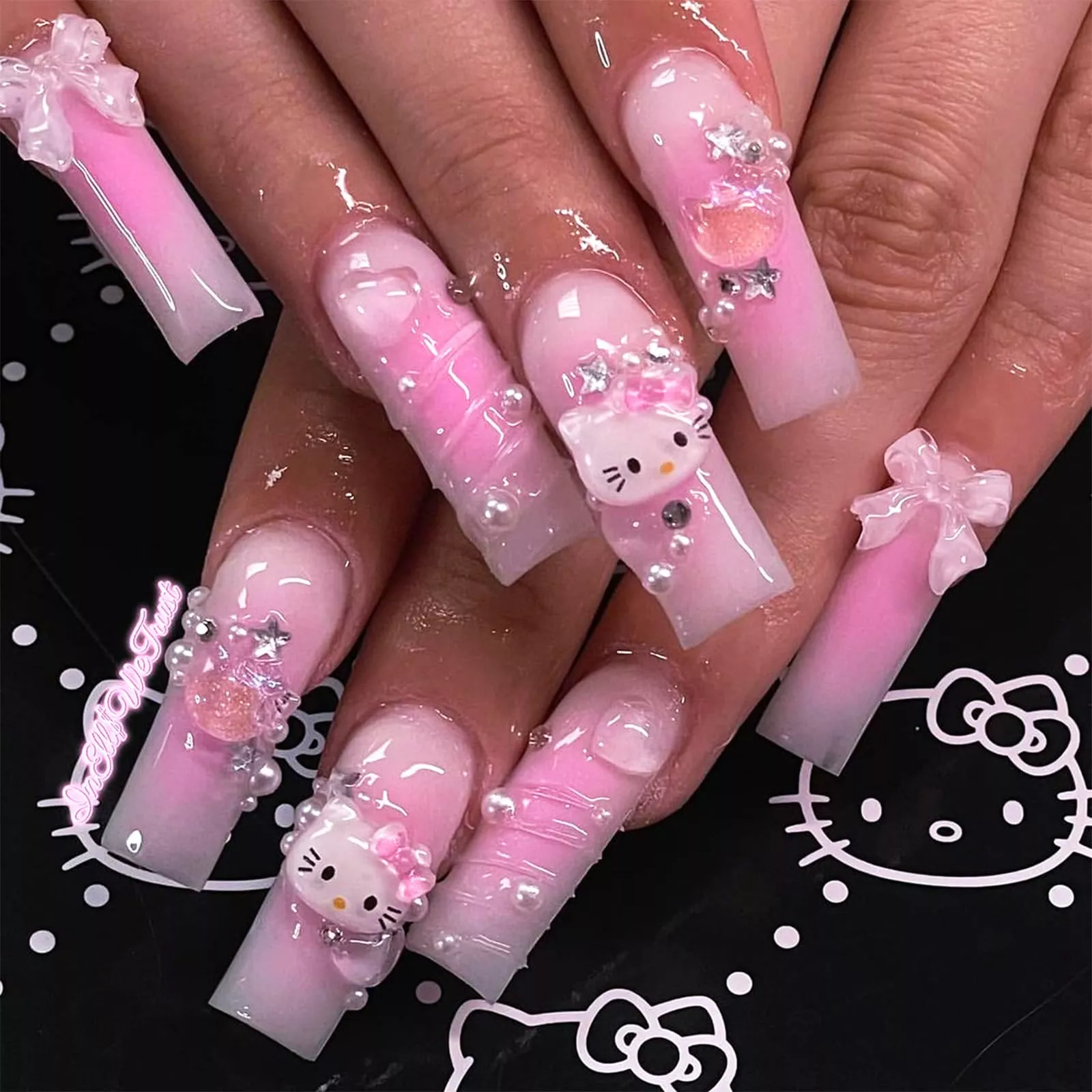24PCS French Pink Kitty Press on Nails