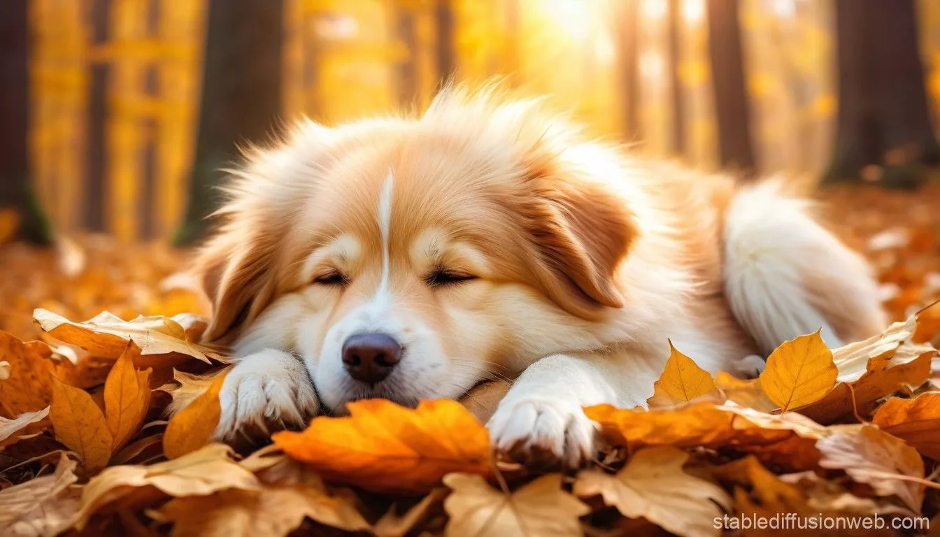 Cute Dog in Autumn Forest. Stable
