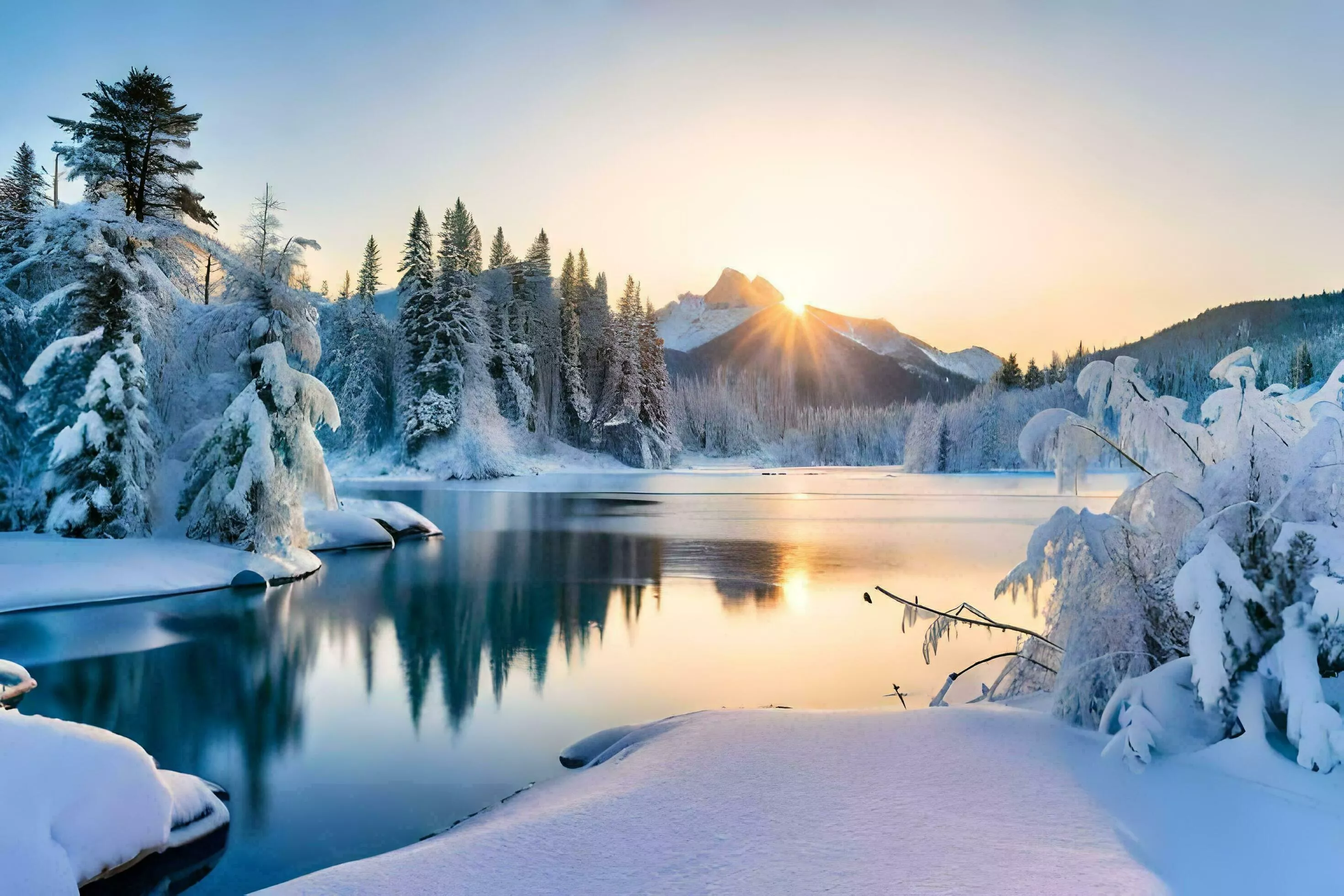 photo wallpaper the sky, snow, trees