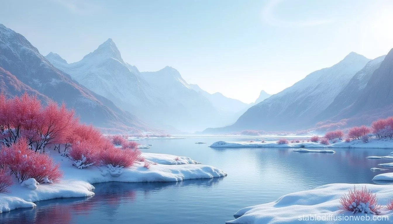 Serene Icy Mountainous Landscape Wallpaper. Stable Diffusion Online