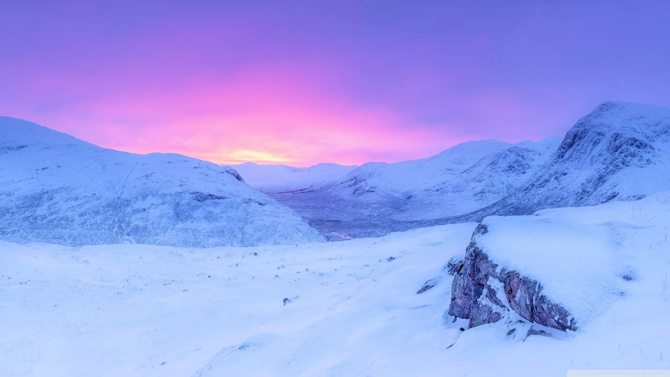 Pink Sunrise, Snowy Mountains, Winter