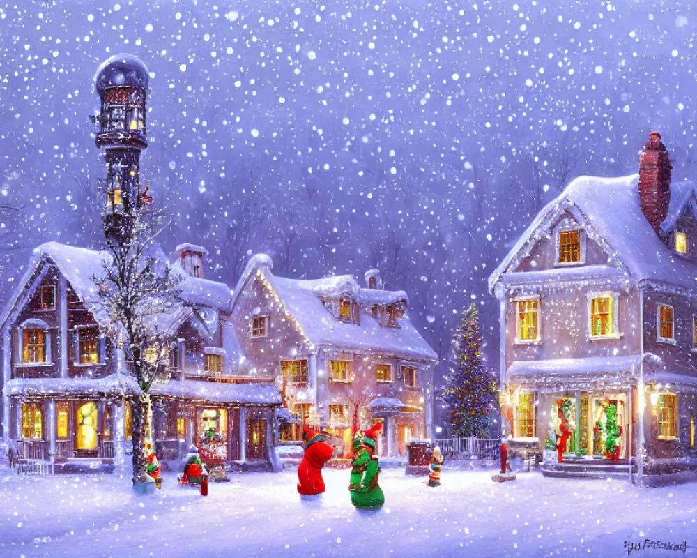 Christmas painting. Snowy, insanely