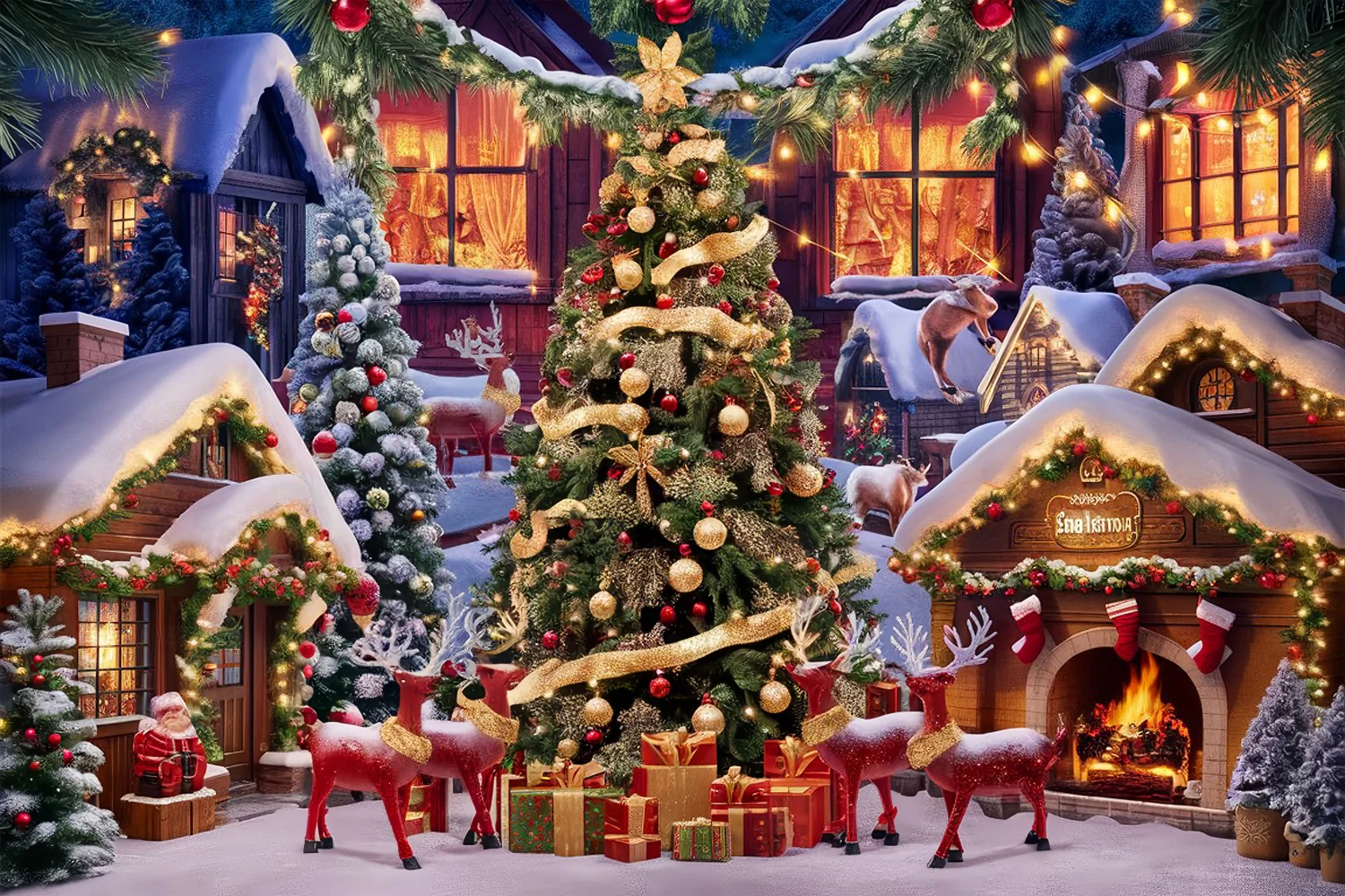 Vintage Christmas Backdrop Santa's