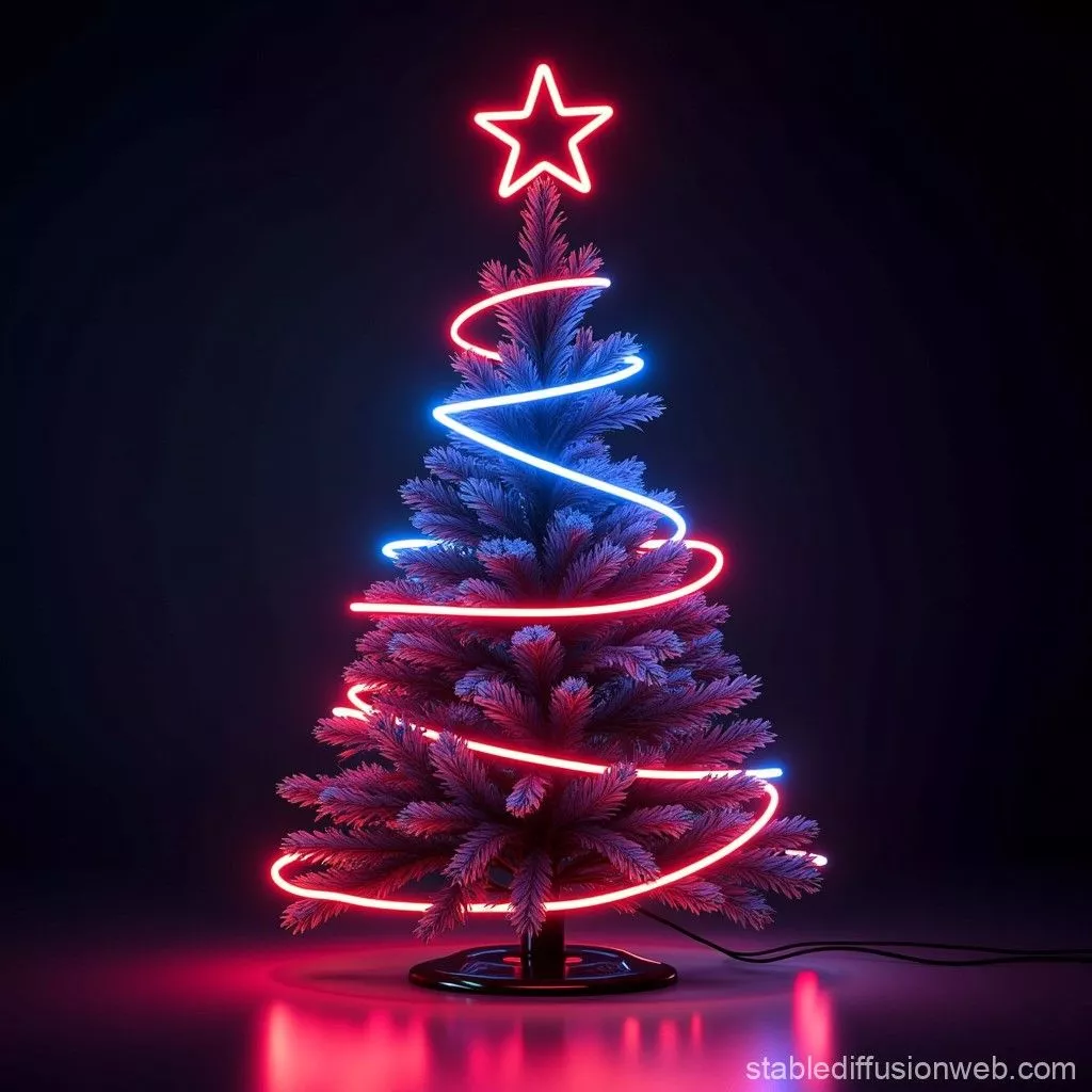 neon christmas tree shining on dark
