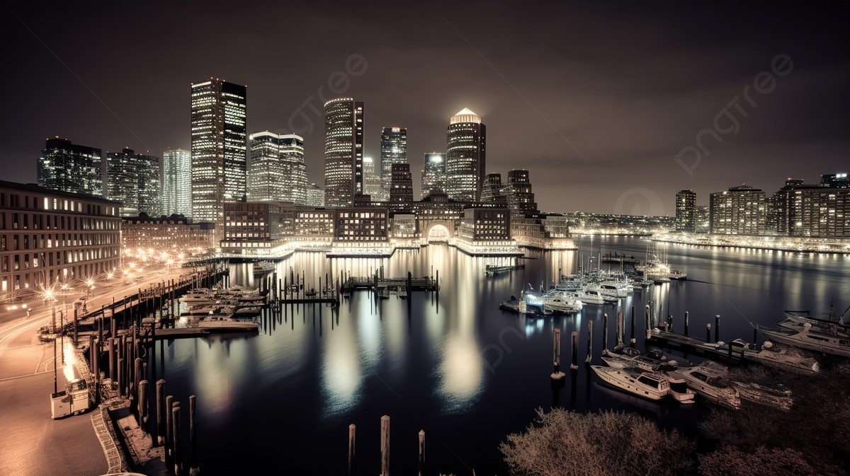 Boston Harbor Midnight Background, City