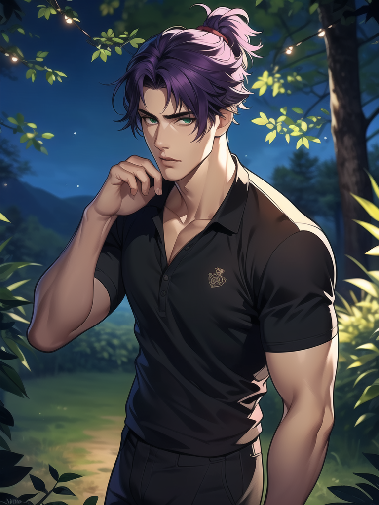 AI Art: Purple hair boy Black