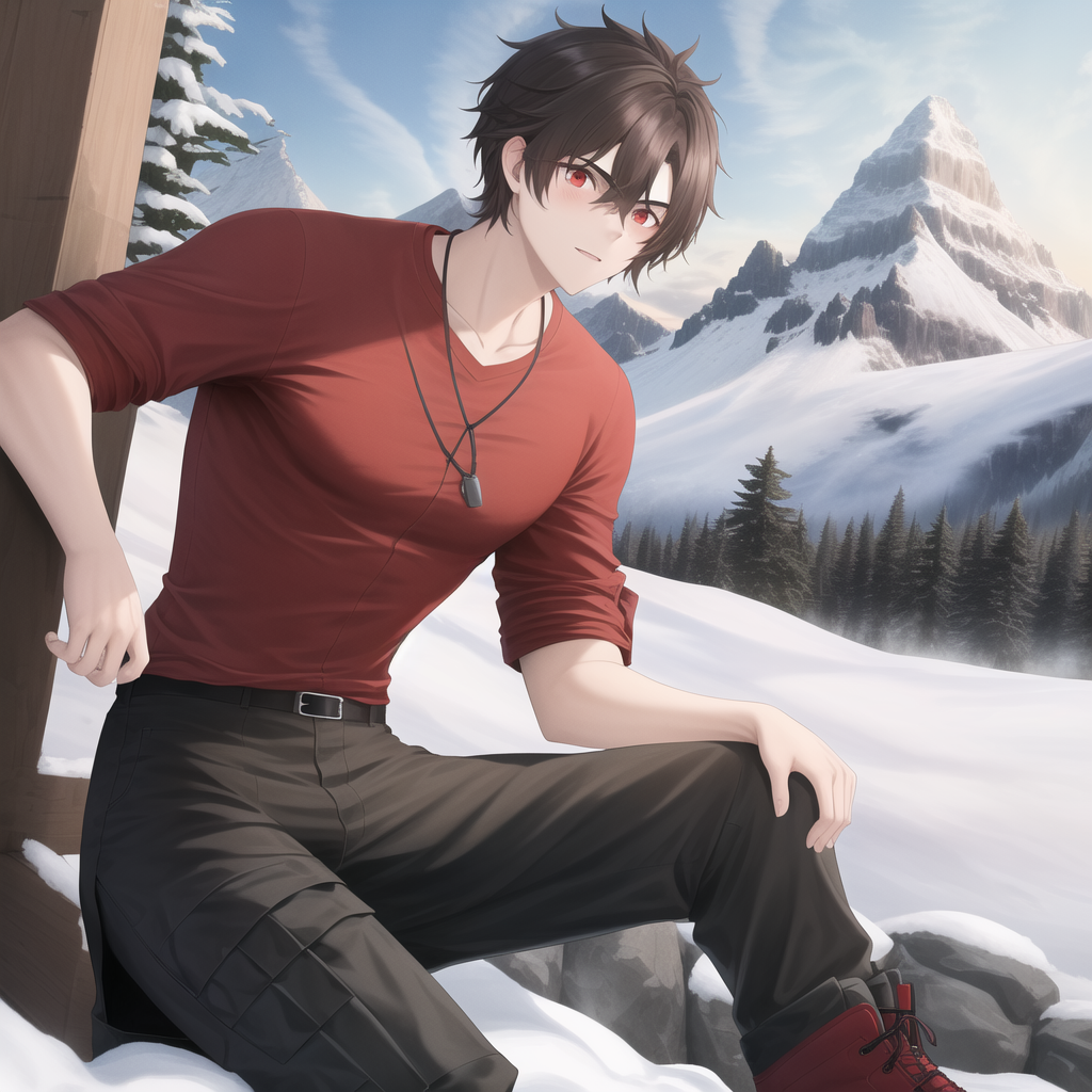 AI Art: Hot teen guy in the mountains