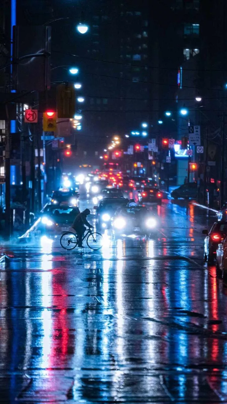 Night Lights after Rain iPhone Wallpaper