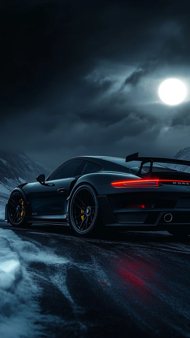 Black Porsche Moonlight Car Mobile