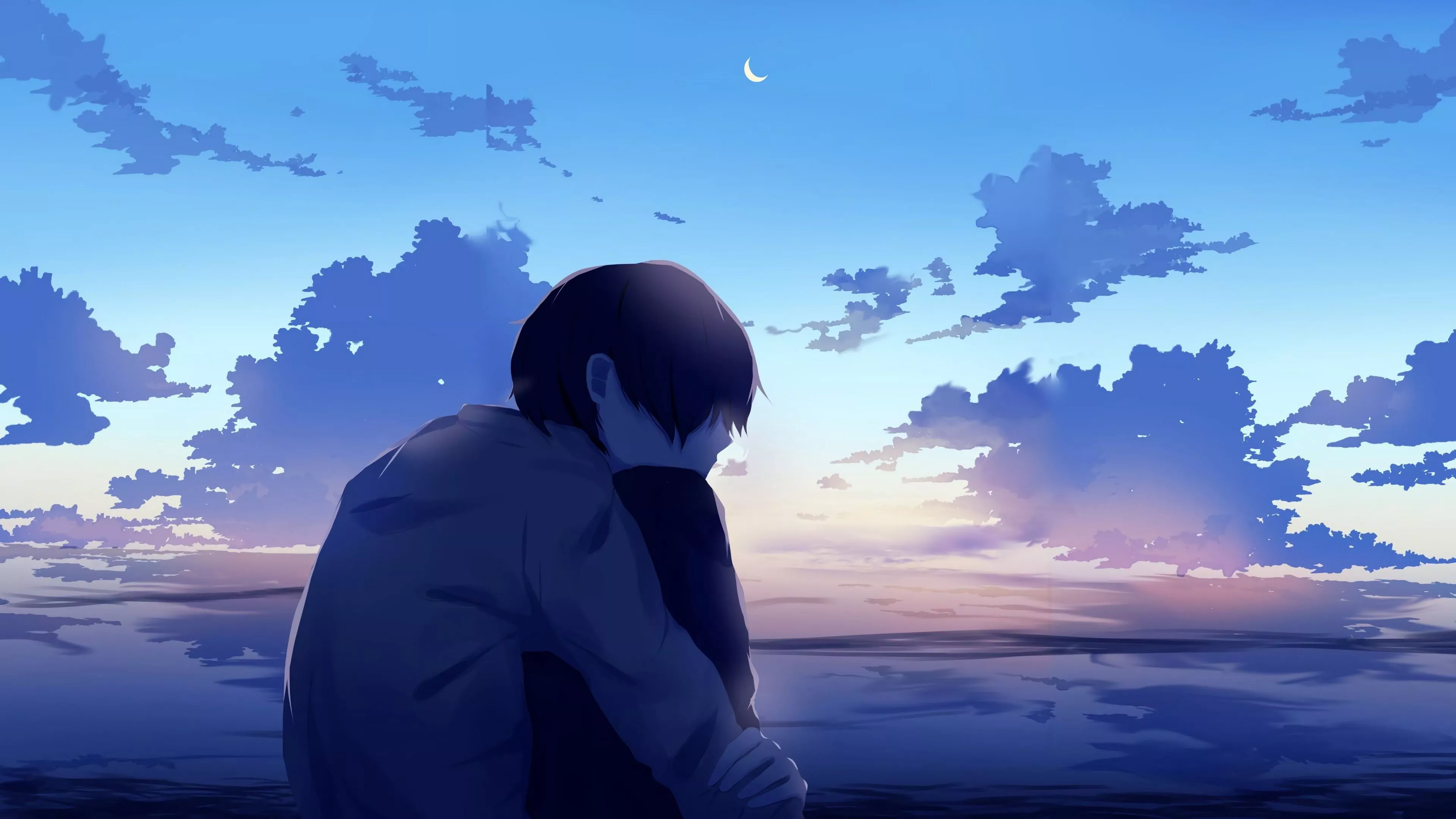 boy, alone, sad, anime 4k 4k