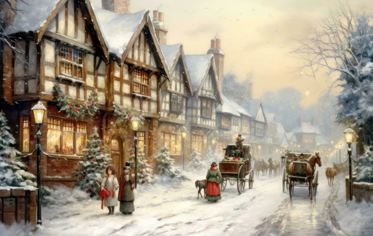 Christmas wallpaper with winter village