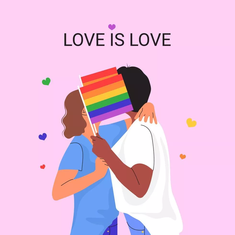 Lesbian love couple hold flags