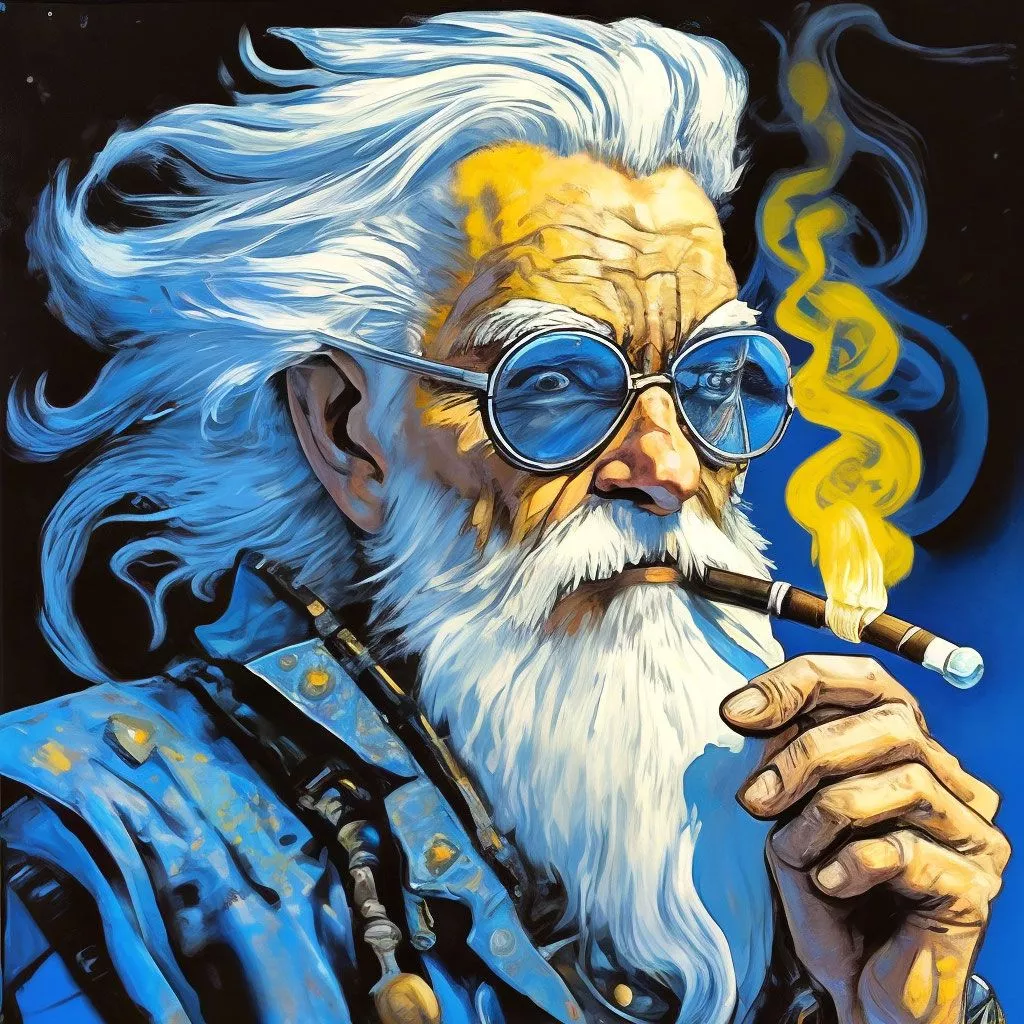 Caricature, old man smoking a pipe