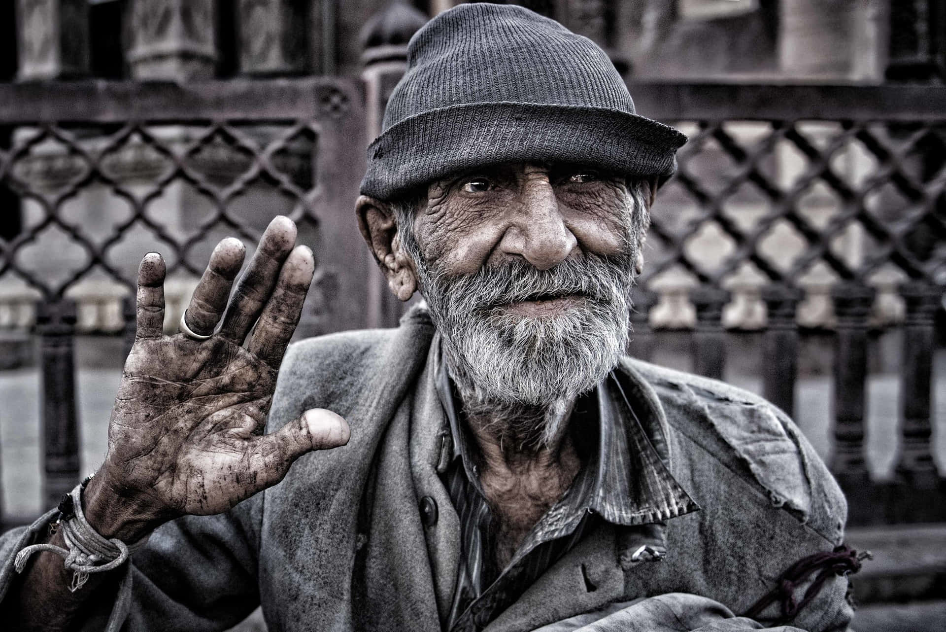 Download Poor Old Man Waving Wallpaper