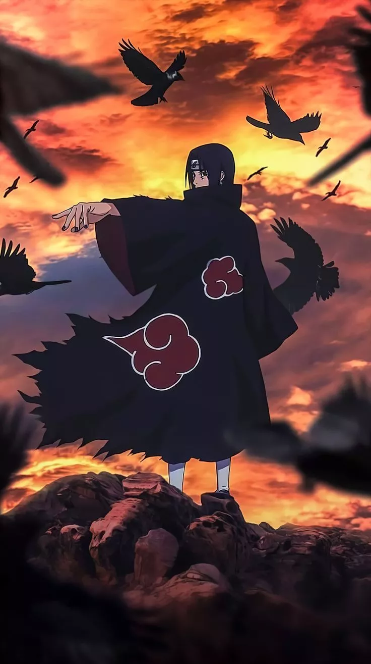 Itachi Uchiha Sunset Crows 4K Vertical