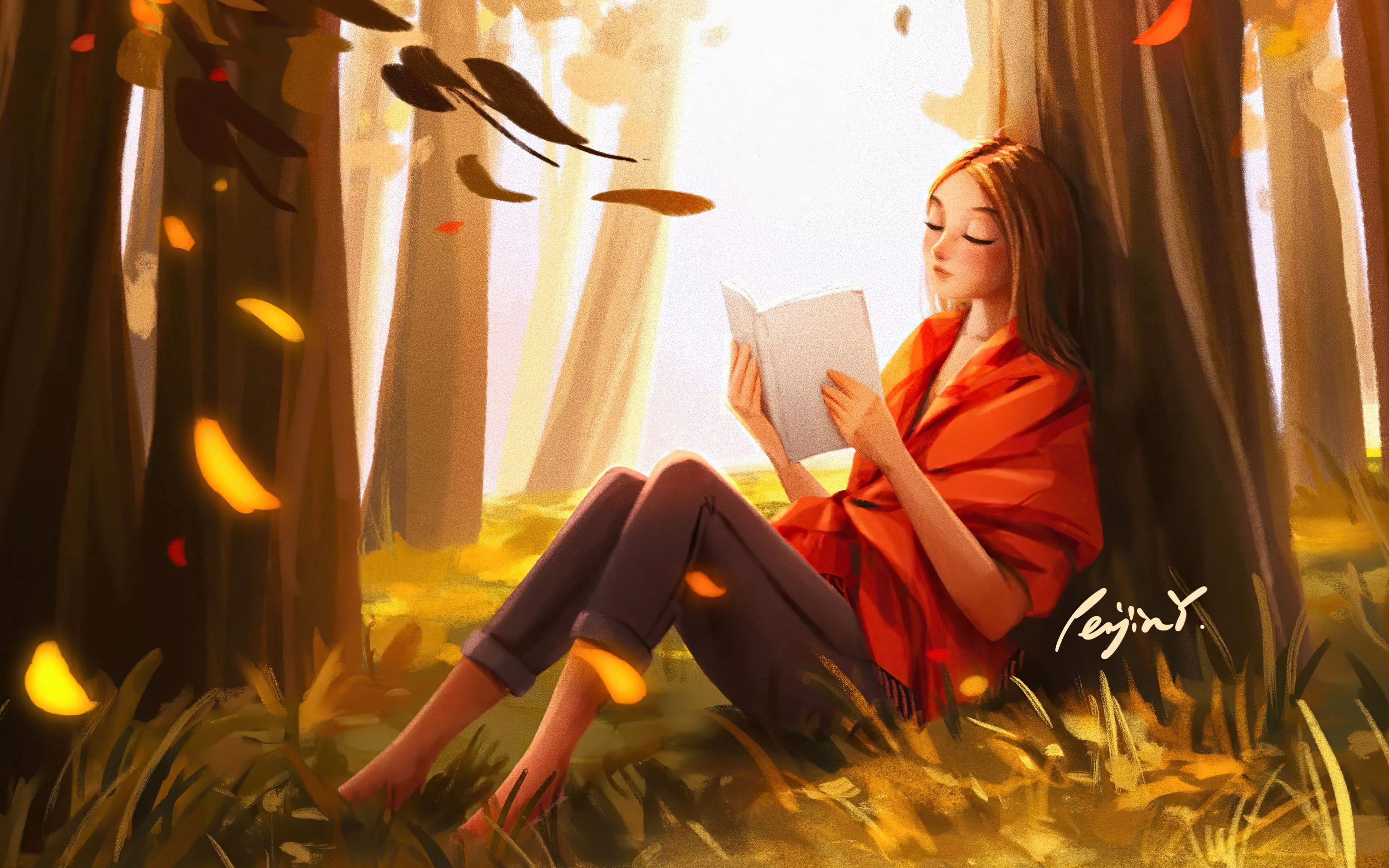 Girl Reading Book In