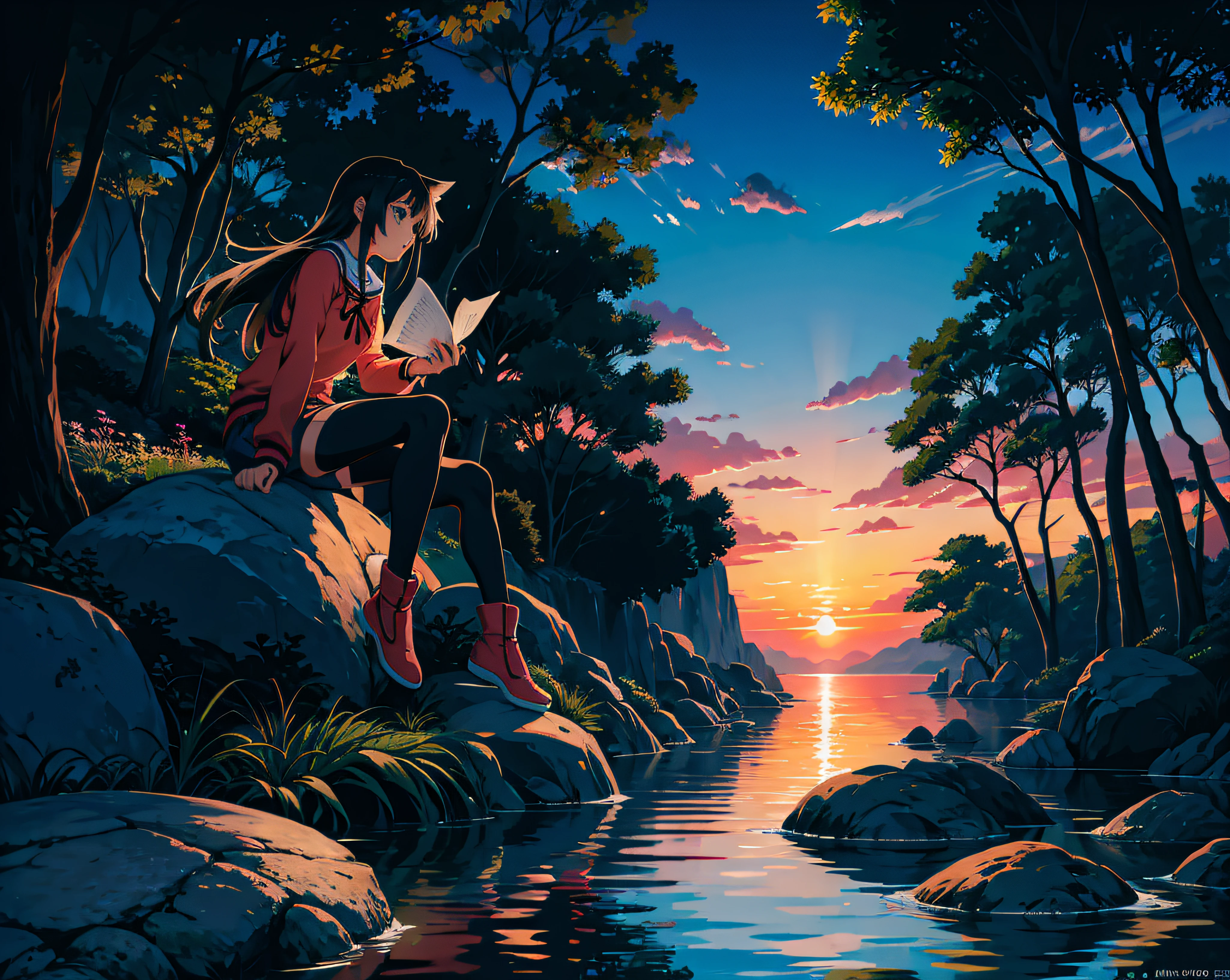 Anime girl reading a book