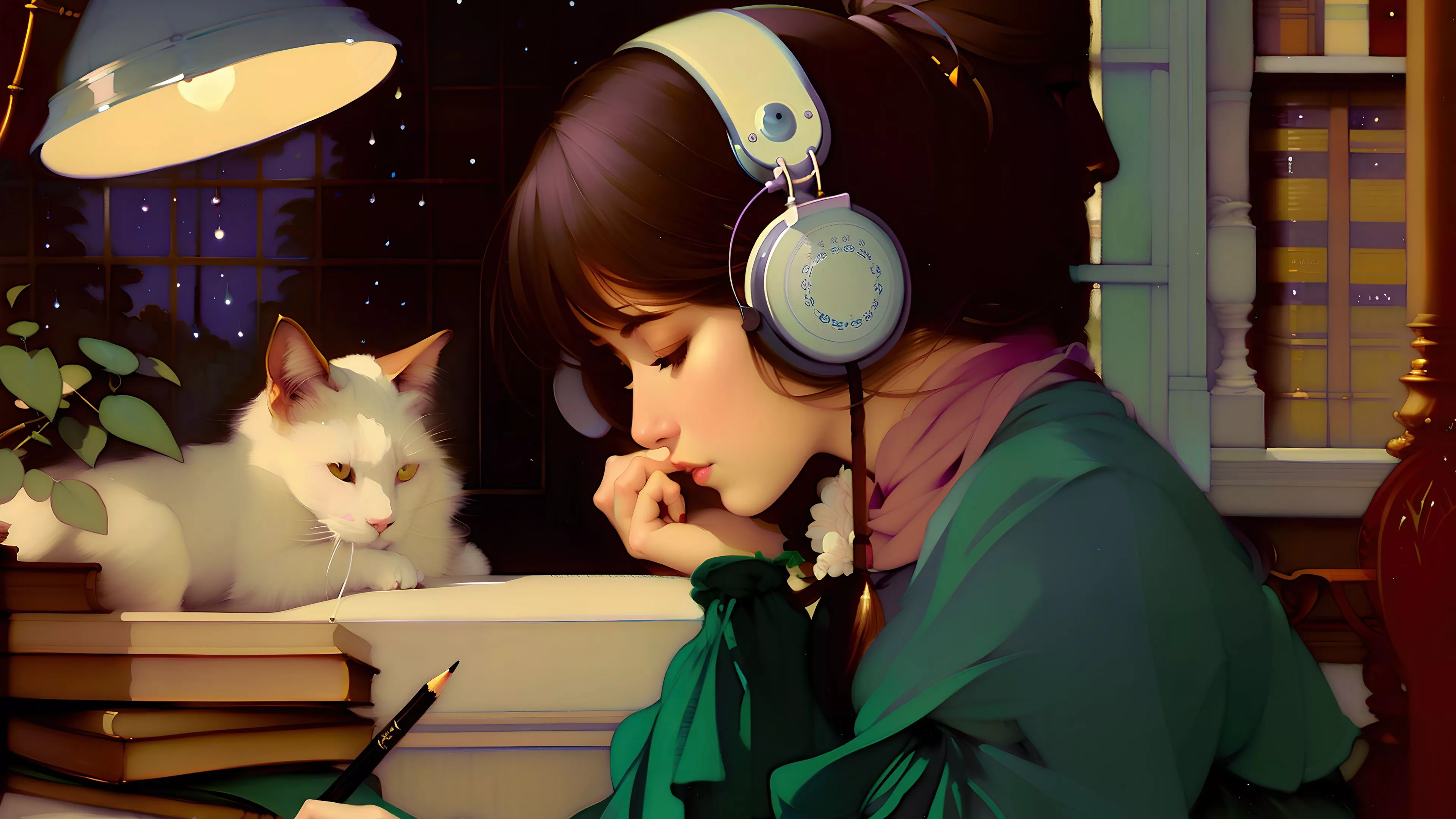 Lofi girl Wallpaper 4K, Headphones