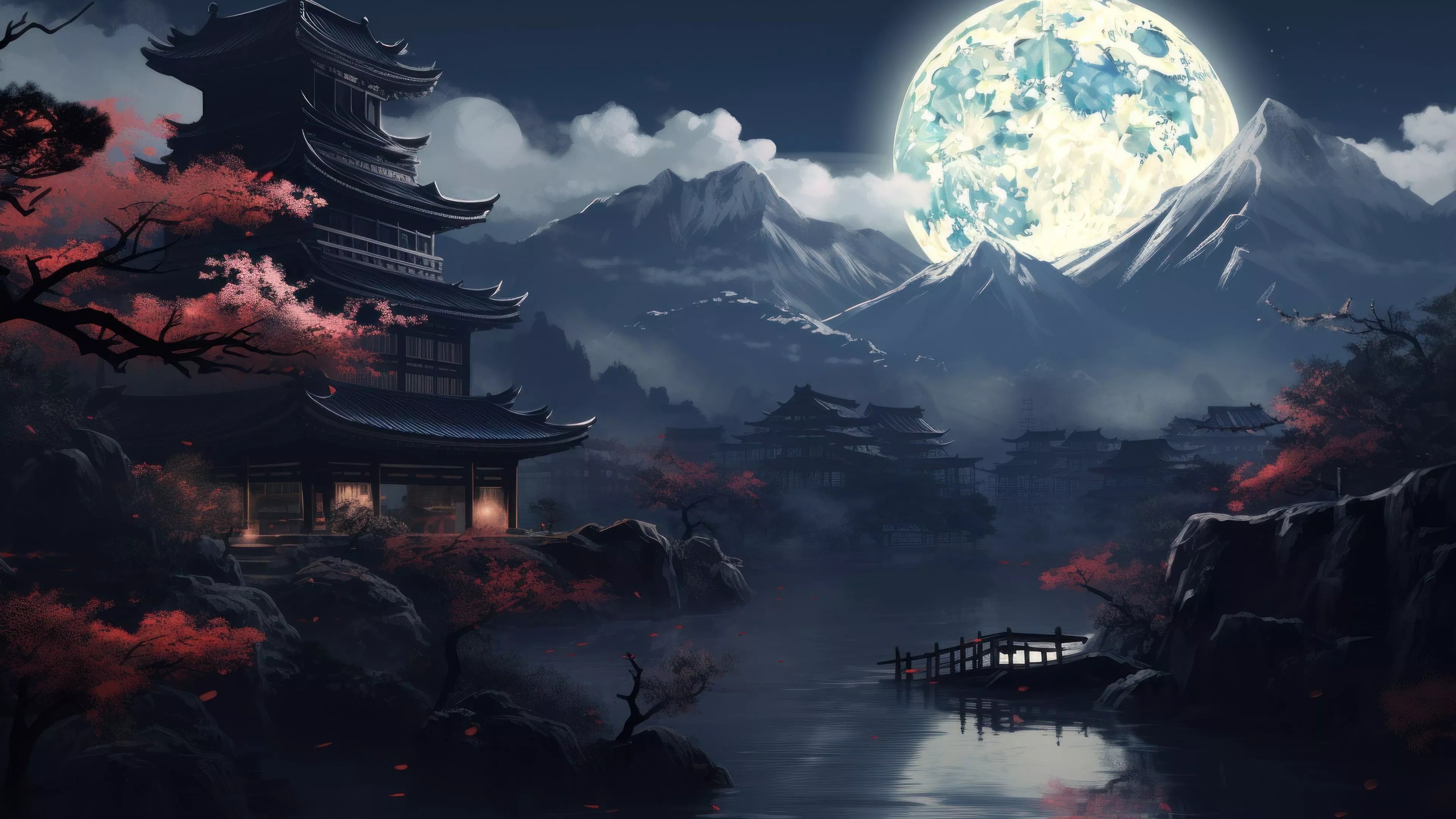 Moonlight Japanese Painting 4K