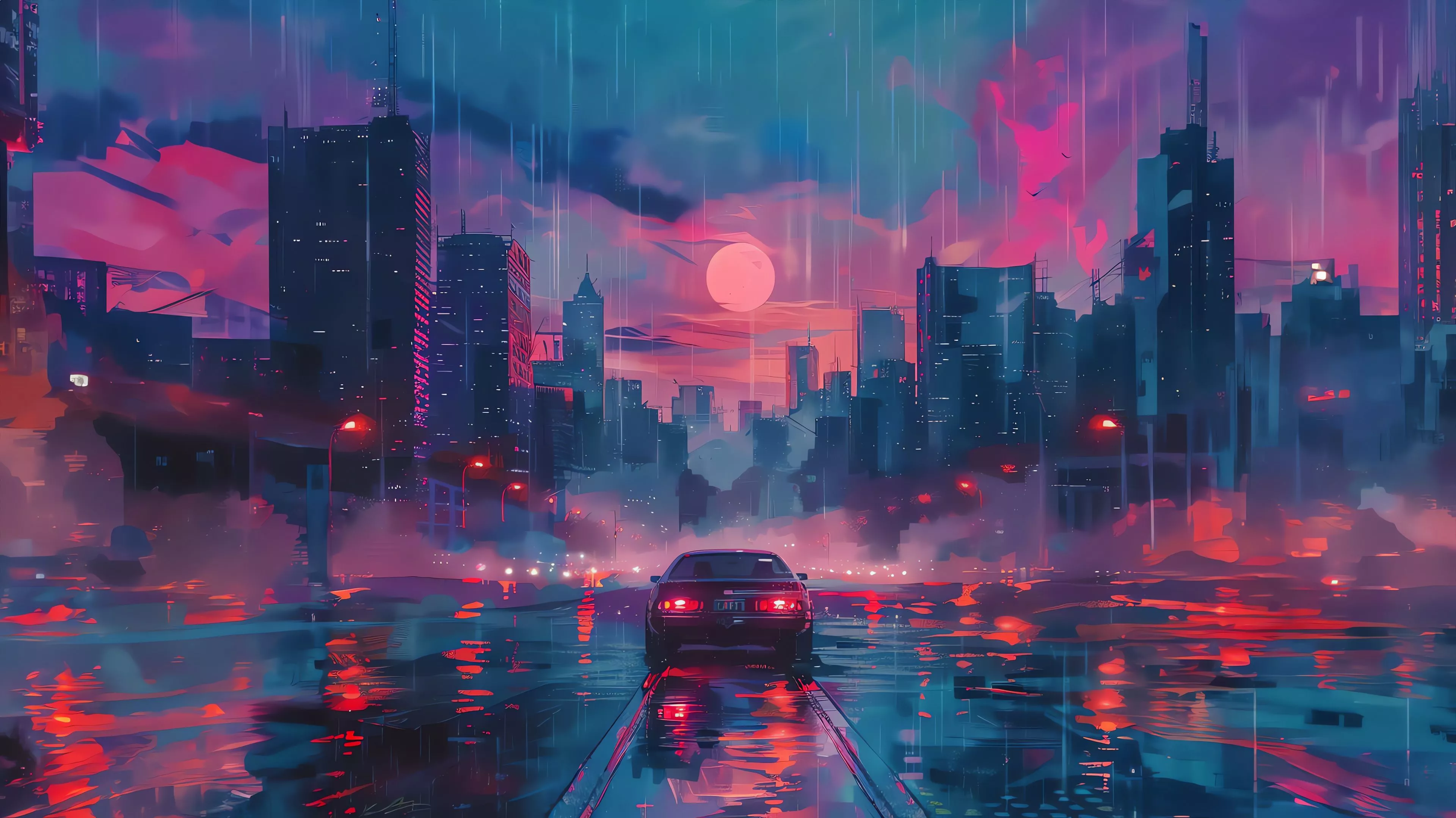 Cyberpunk Cityscape in Rain 4K