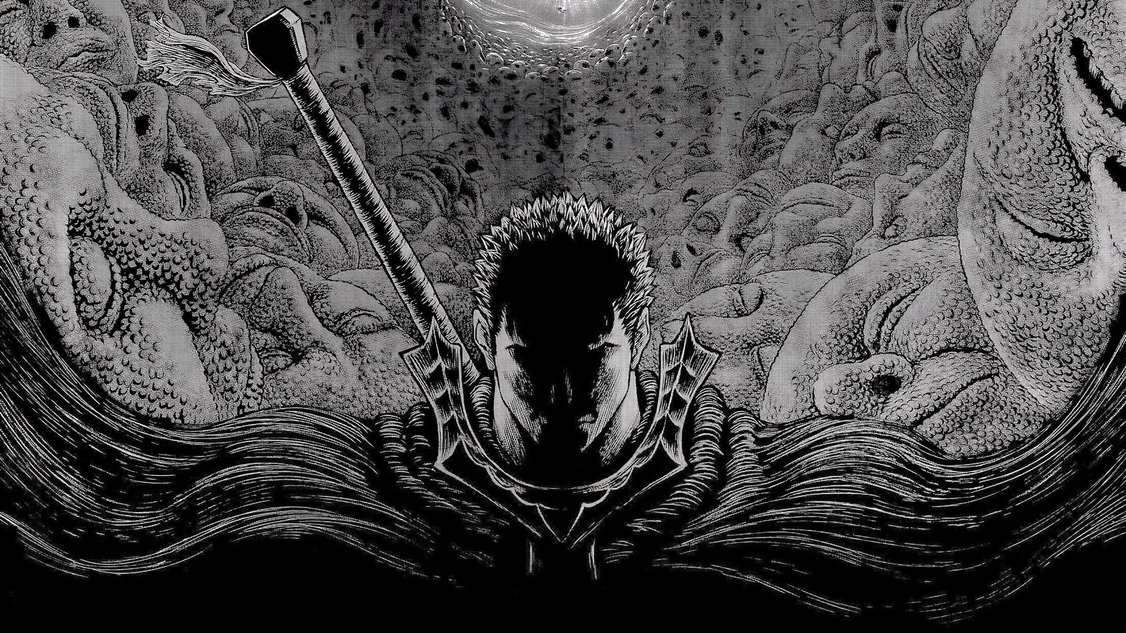 Berserk Guts Black and White 4K Wallpaper