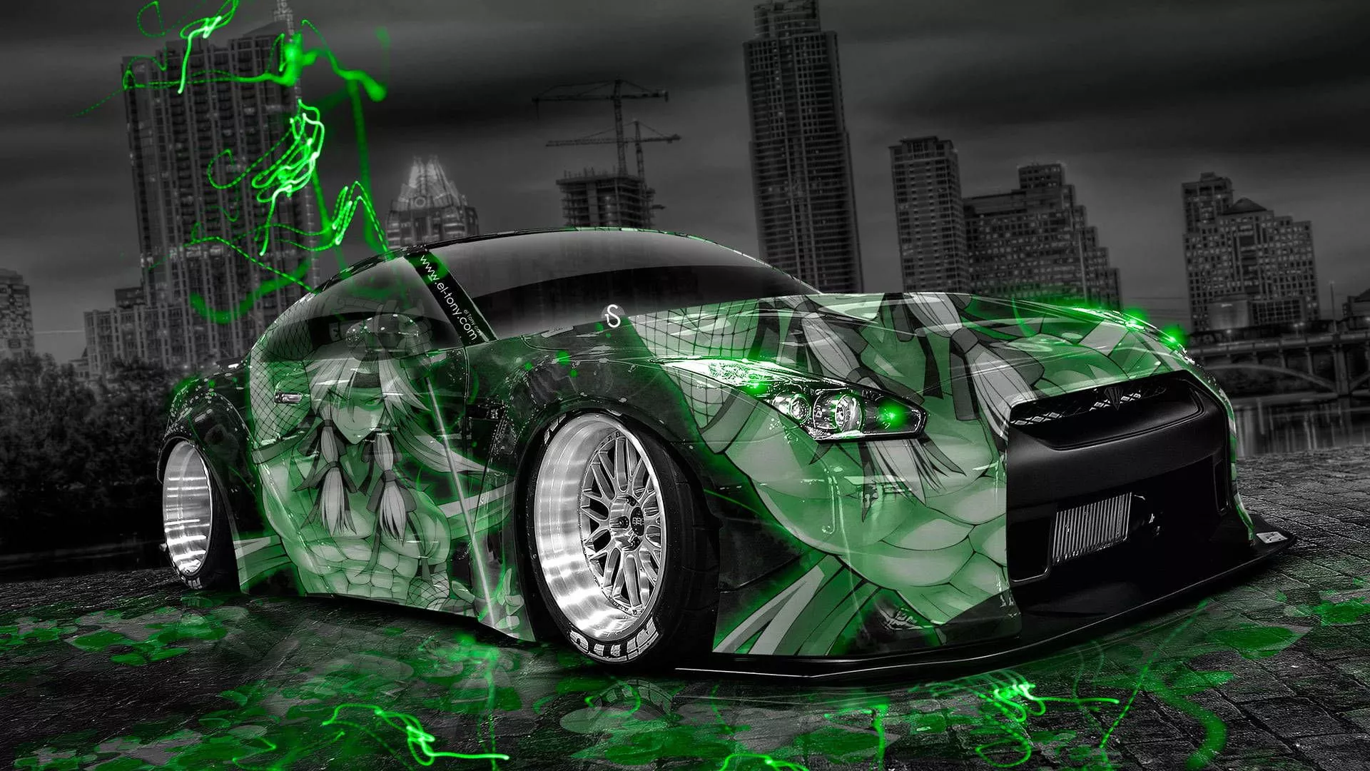 Download Black Car HD Cool Green Effect