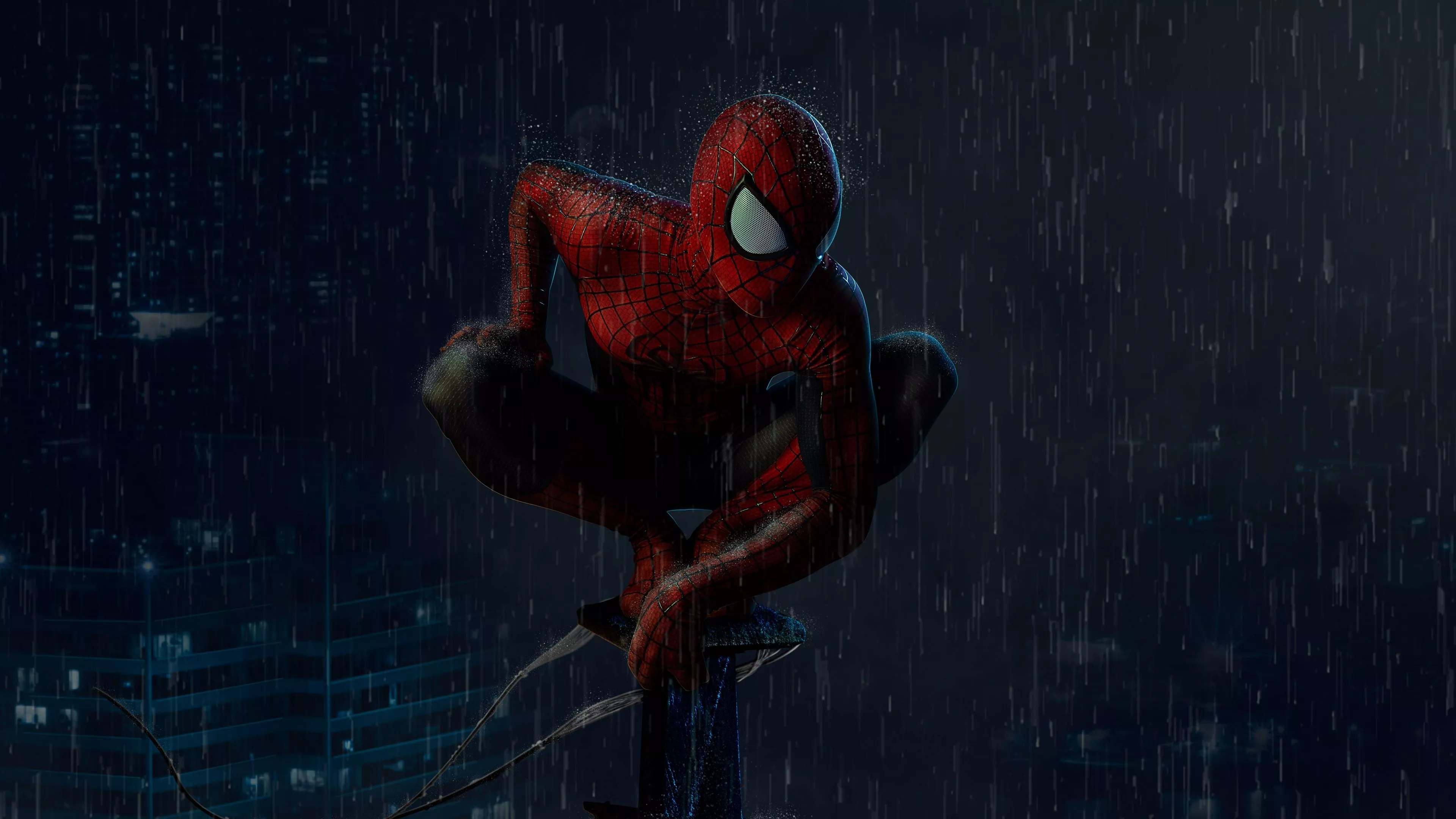Spider Man Wallpaper 4K, Rain, Marvel
