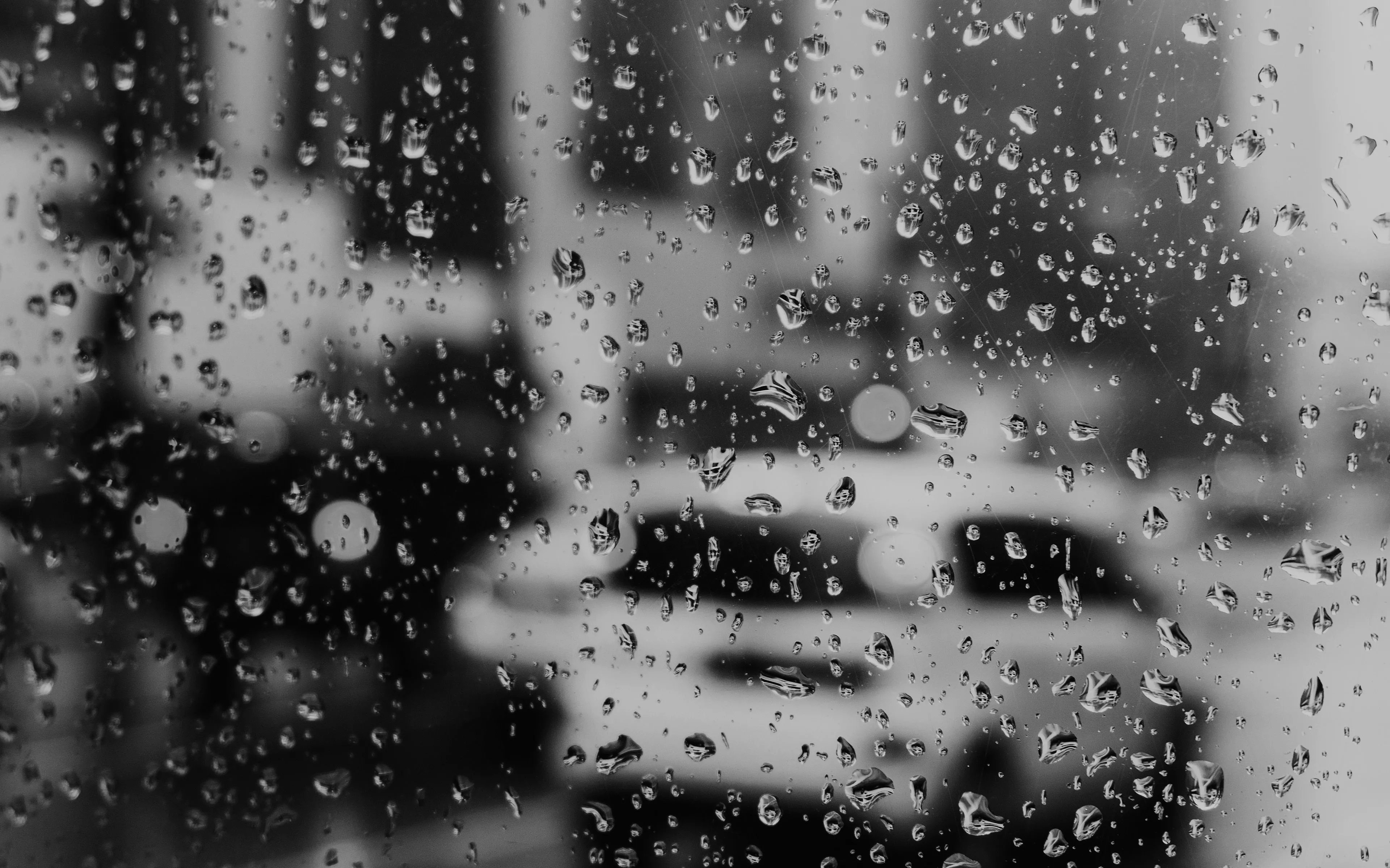 Rain Window Bokeh Art Car Sad Bw Dark