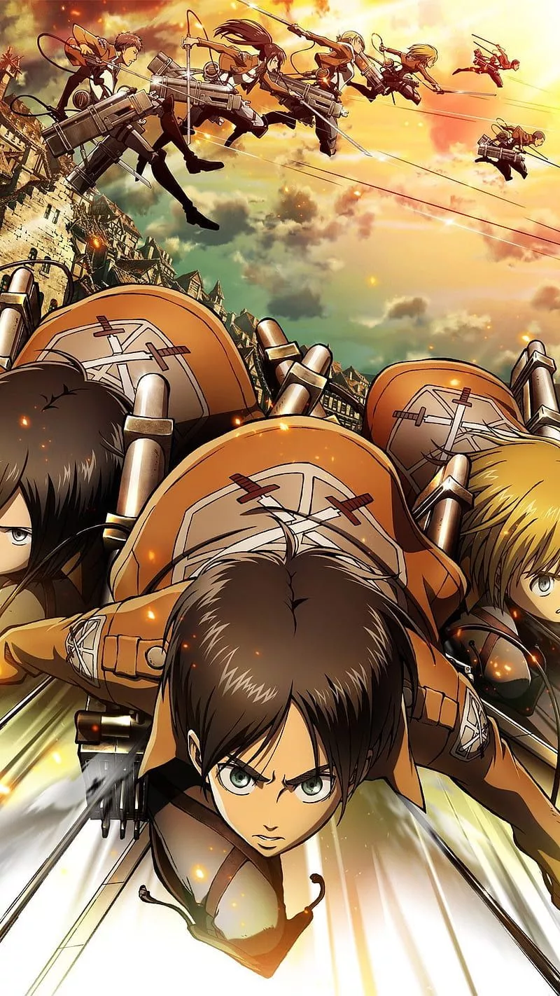 Attack on Titan, armin, eren yeager, mikasa, HD phone wallpaper