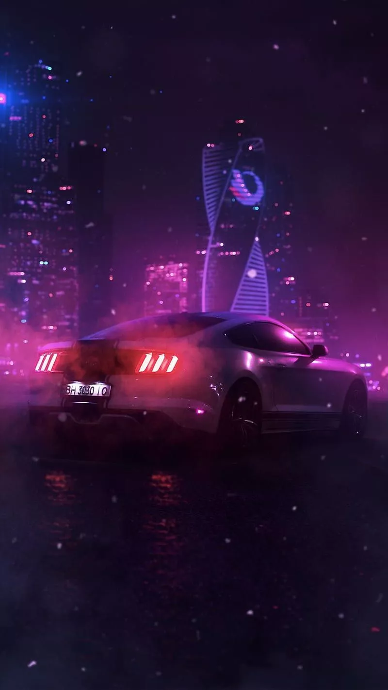 Car, neon, purple, HD phone wallpaper