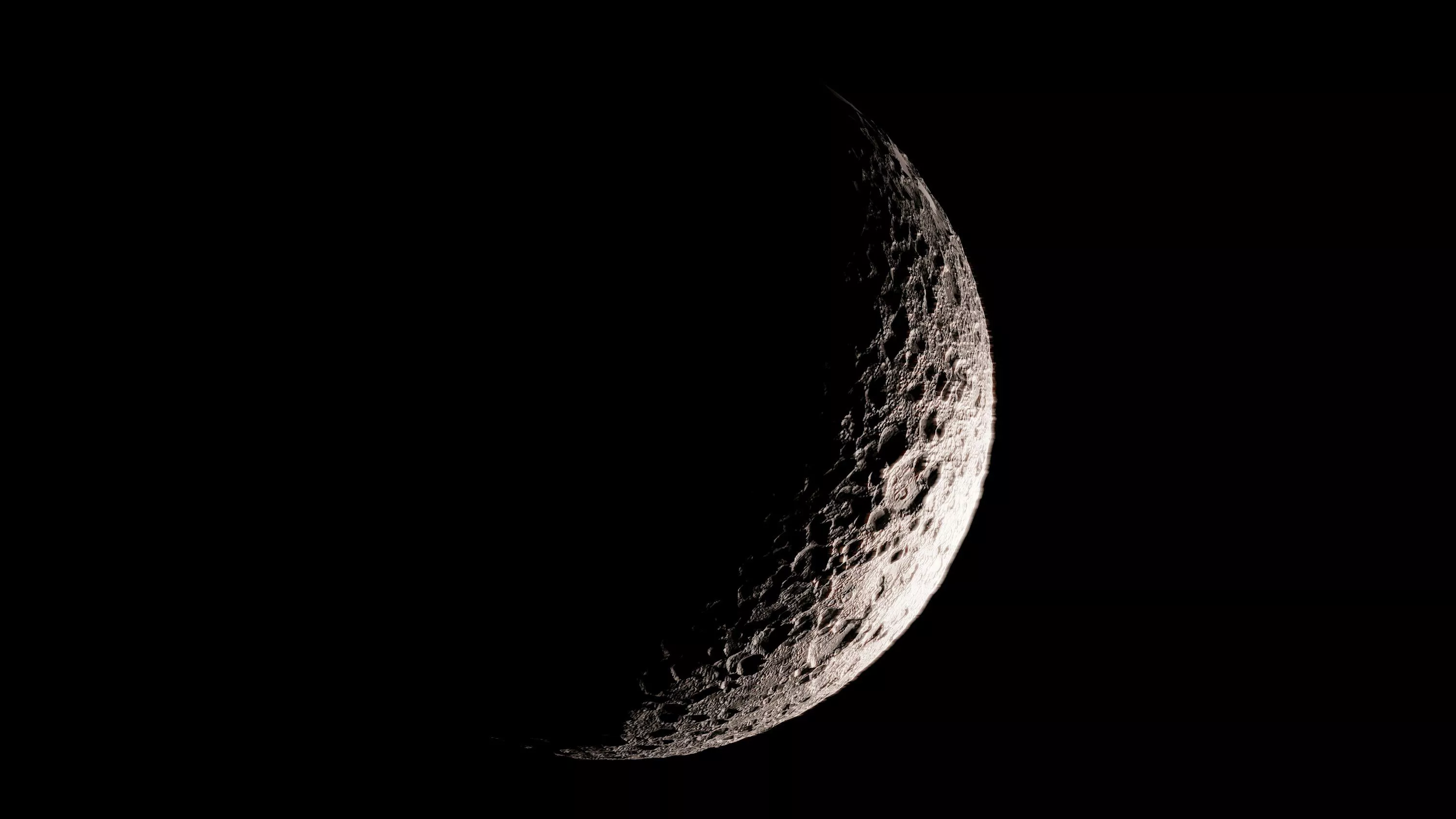 A half moon is seen in the dark sky