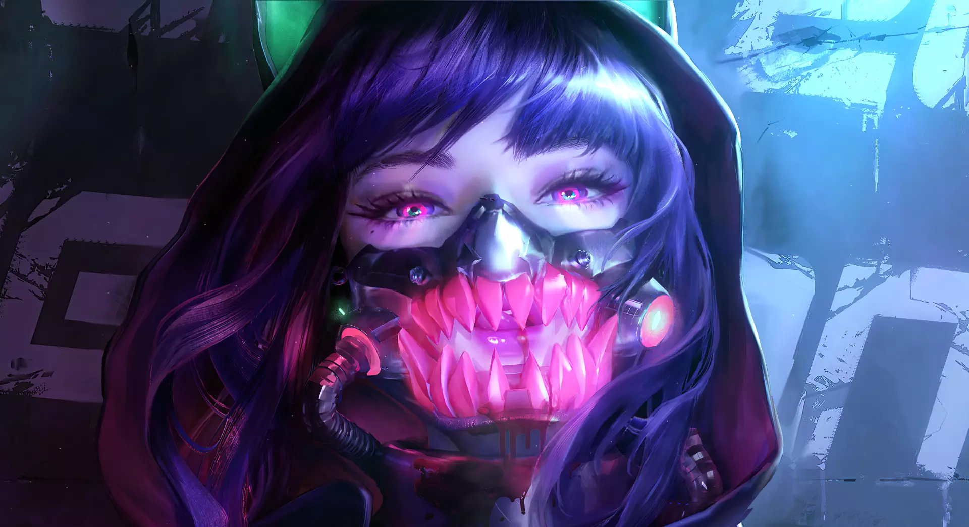 Live wallpaper Hooded Kitty Neon