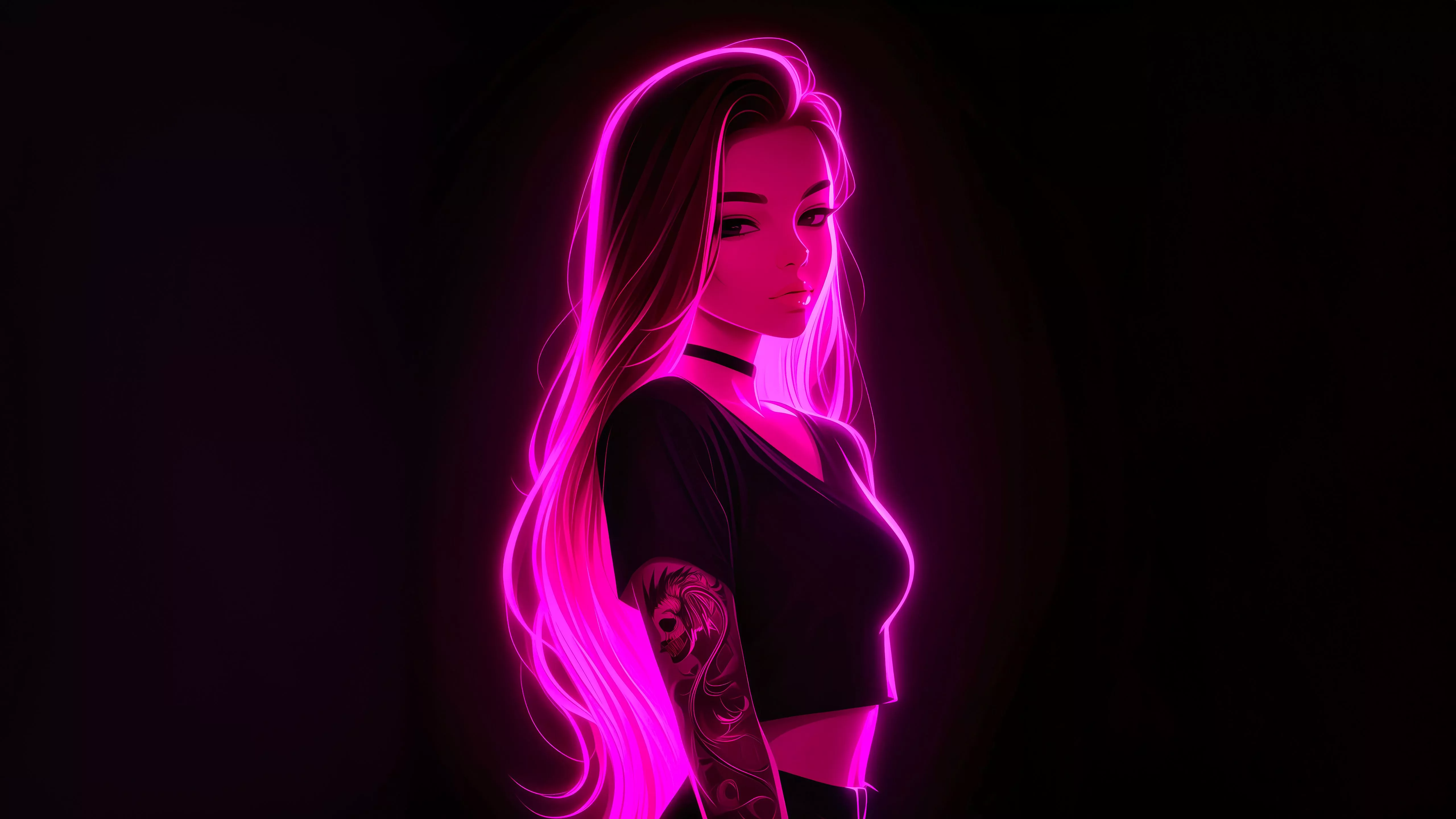 Girl Pink Neon 5k Wallpaper, HD Artist