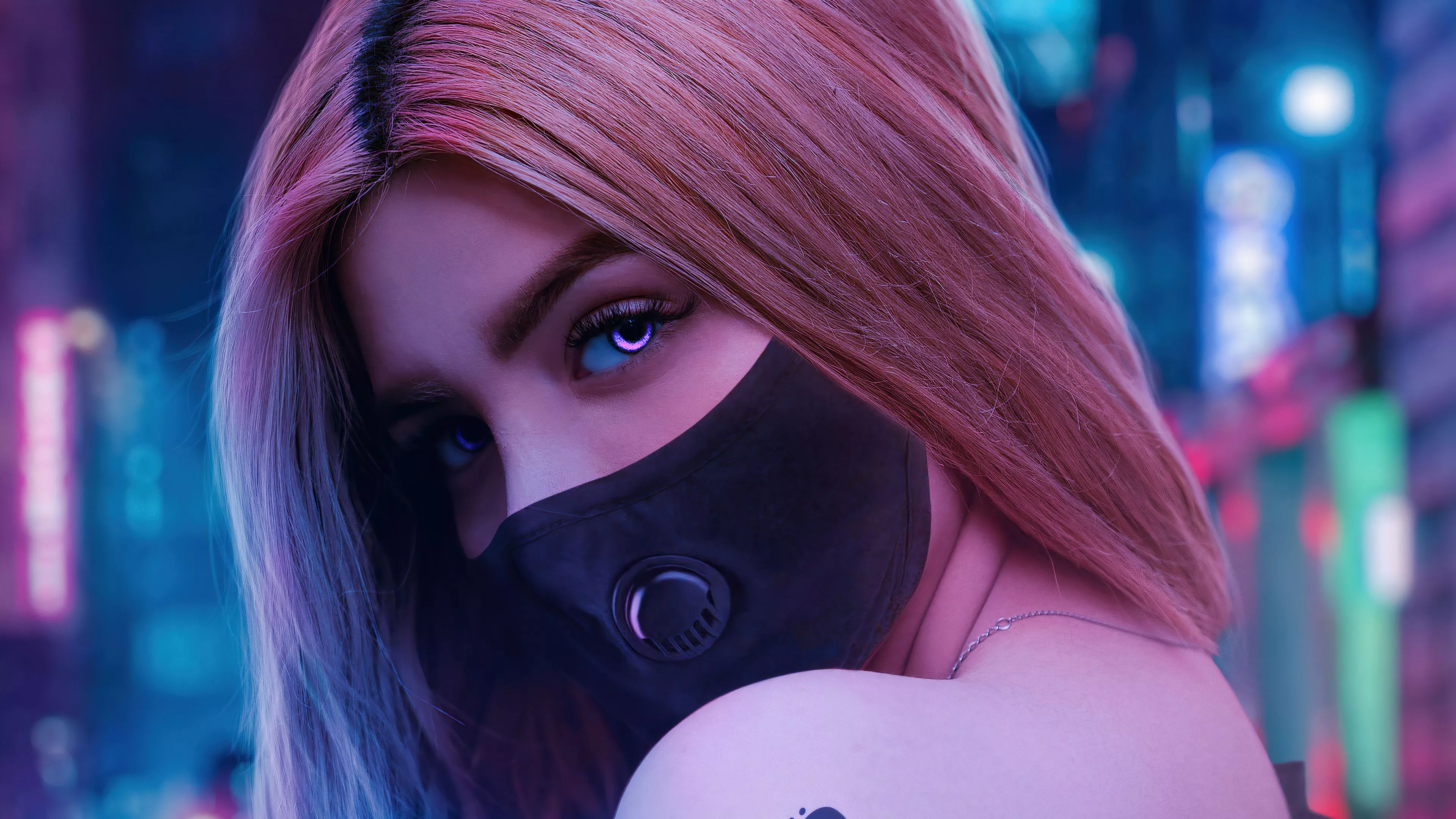 Girl Magical Neon Glowing Eyes 4k