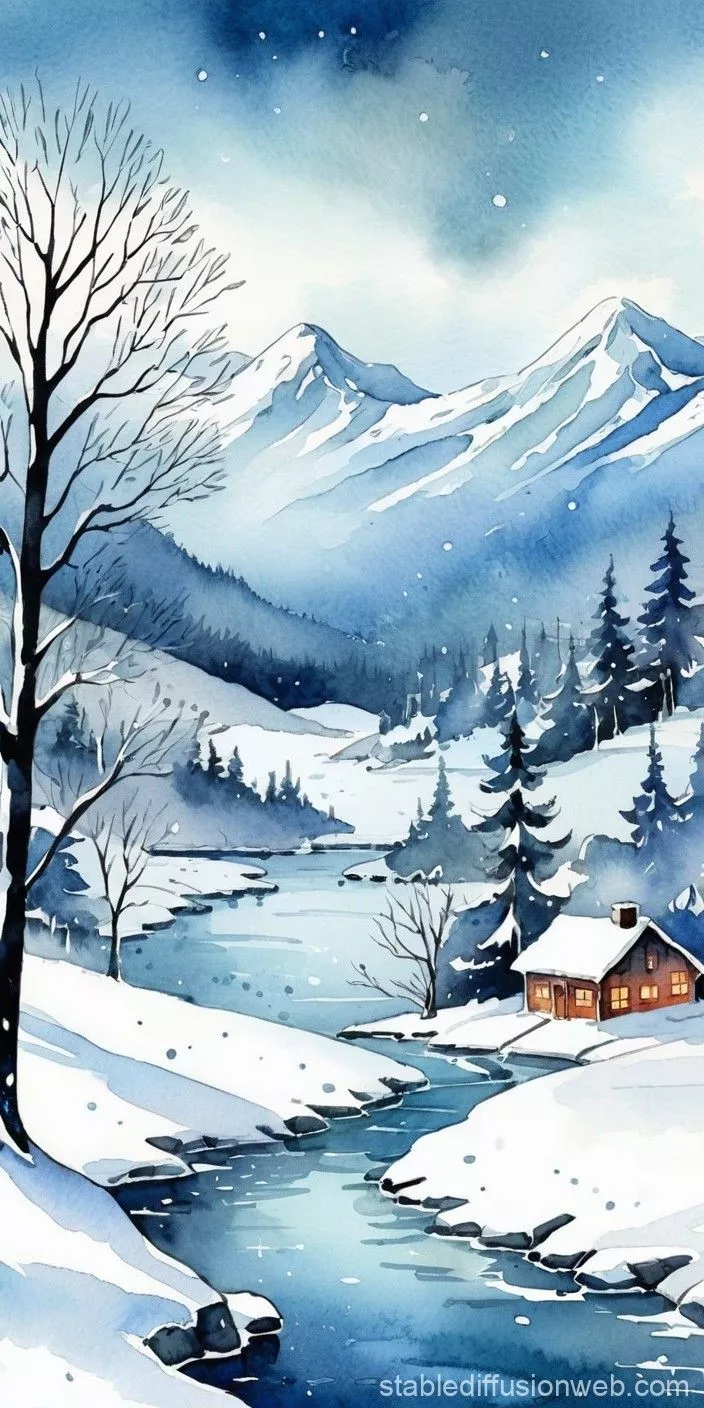 Winter Watercolor Wallpaper for iPhone