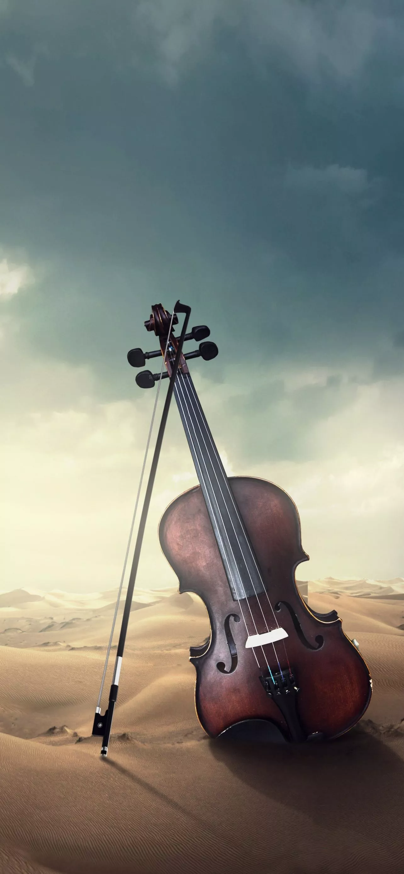 Violin Wallpaper 4K, Musical, Desert, Storm