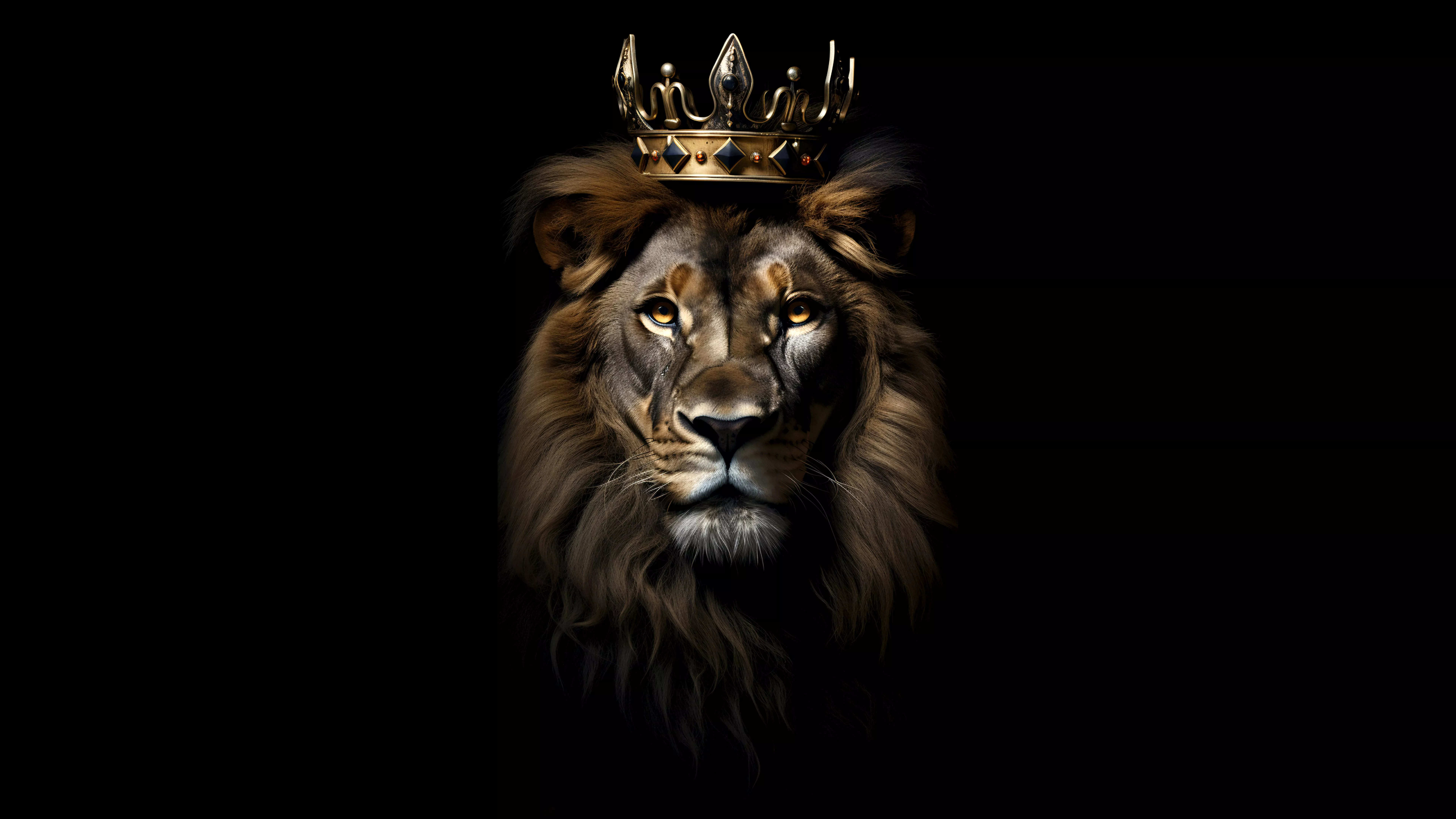 Lion Wallpaper 4K, Crown, Dark aesthetic, AMOLED