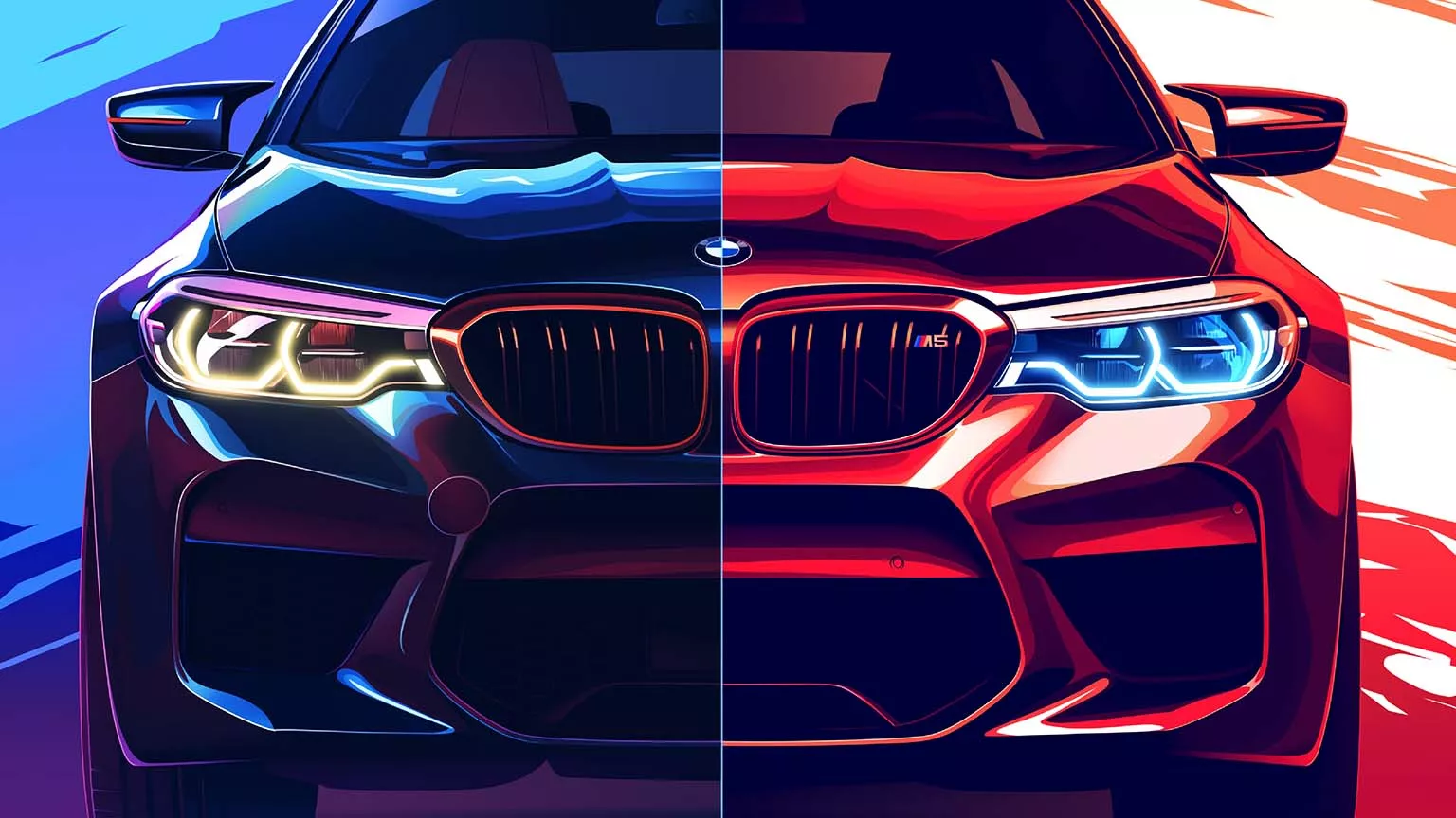 BMW M5 Red vs Blue Desktop Wallpaper